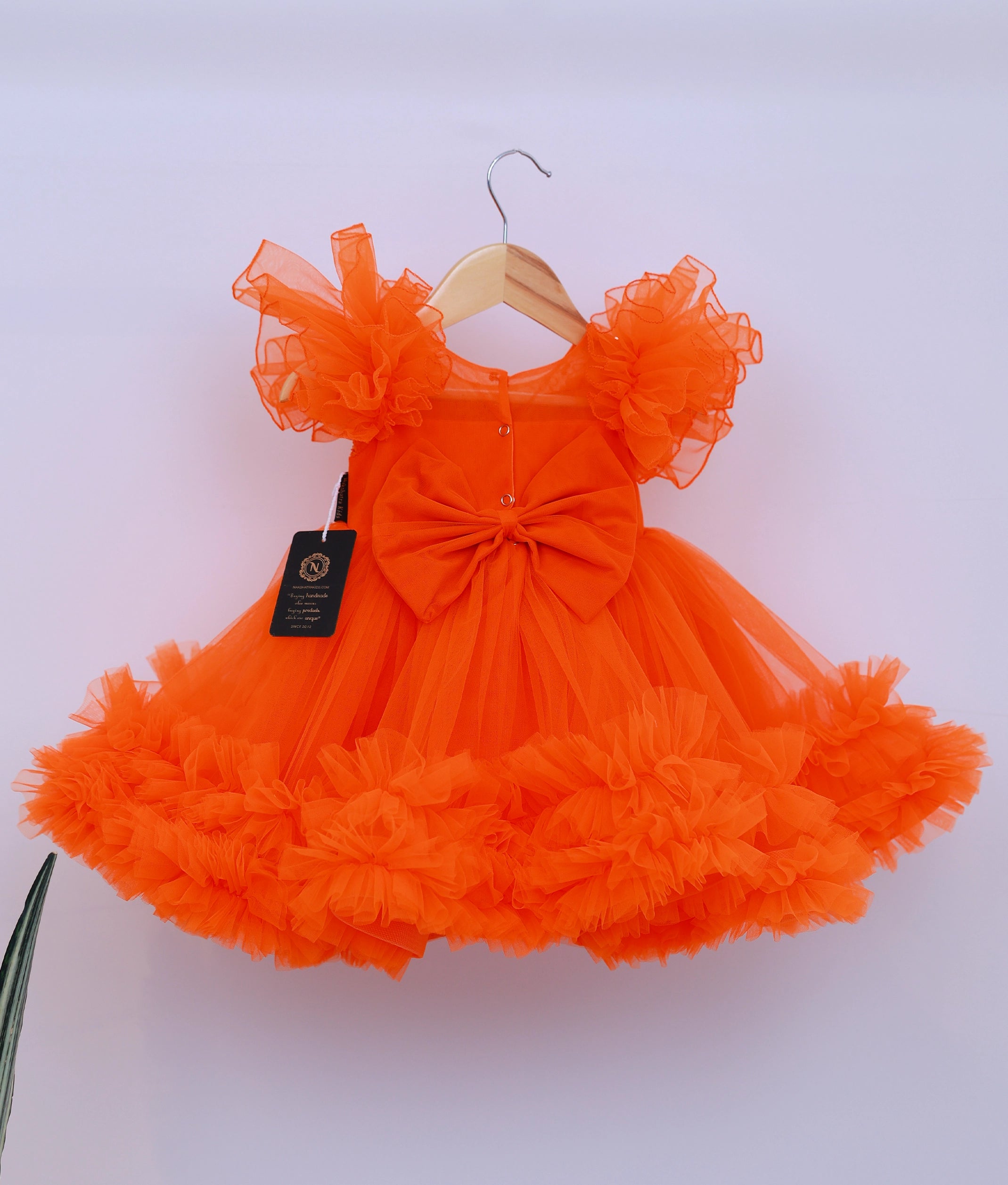 Orange Tulle Net Handworked Birthday Frock For Baby Girl [5542]