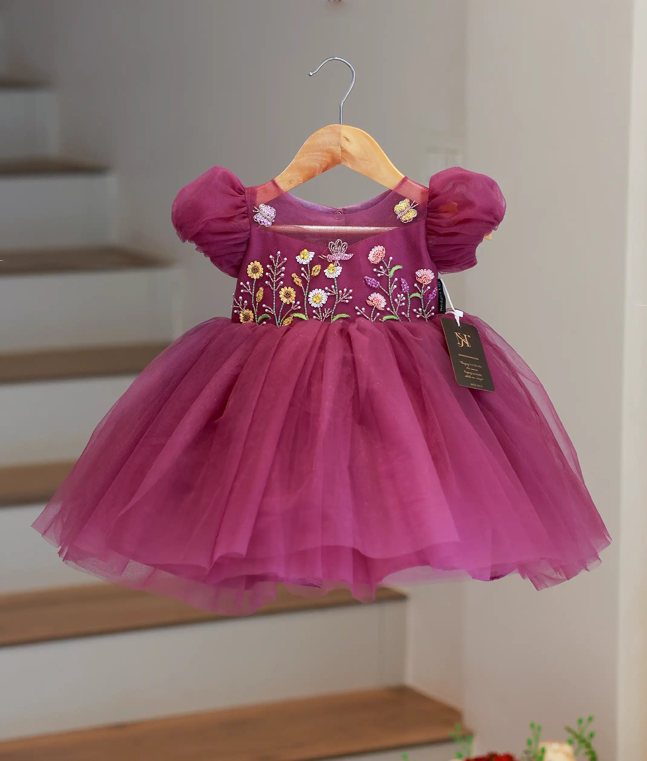 Grape Wine Tulle Net Handworked Birthday Frock For Baby Girl [Ready To Ship: 5551]