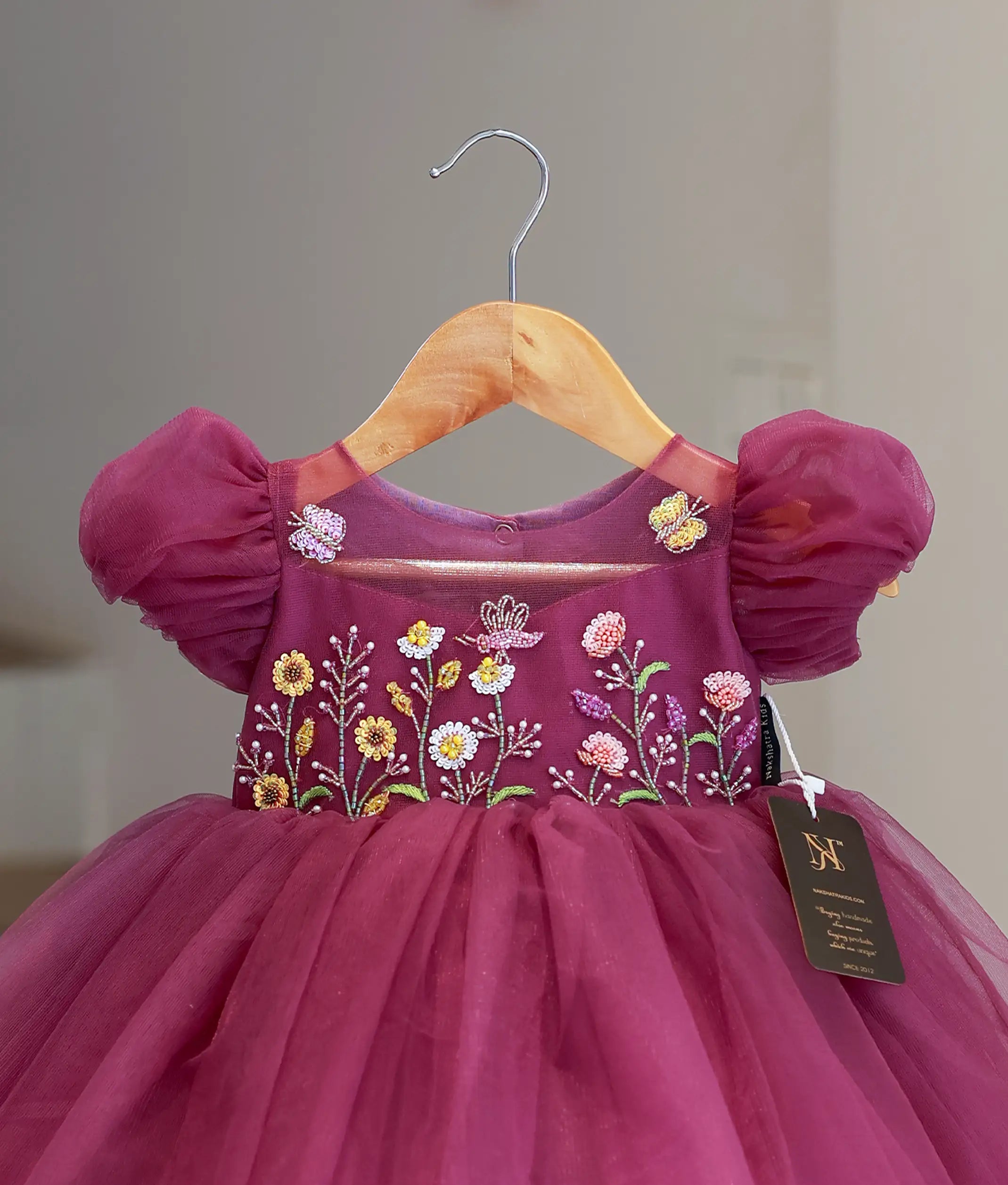 Grape Wine Tulle Net Handworked Birthday Frock For Baby Girl [Ready To Ship: 5551]