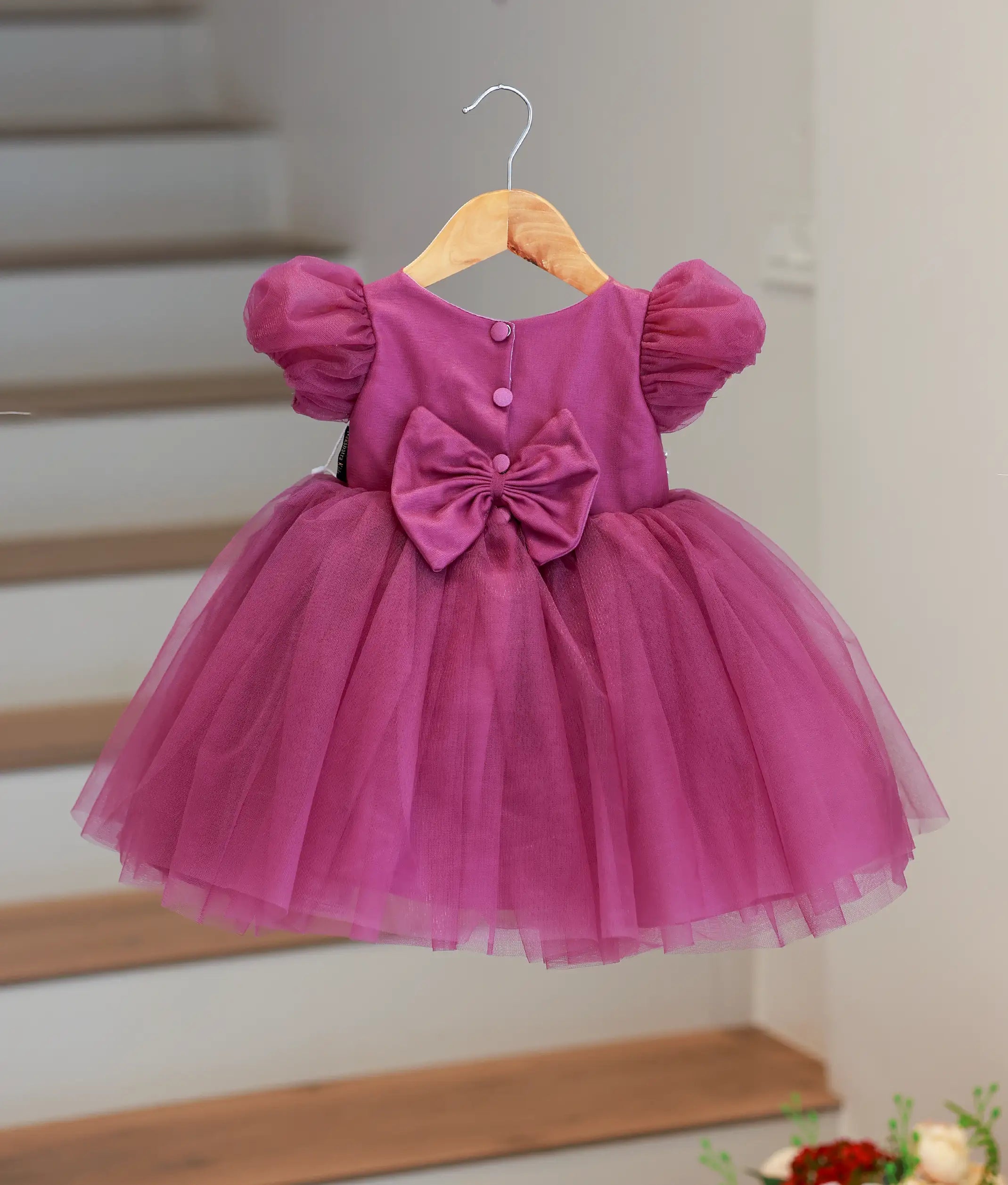 Grape Wine Tulle Net Handworked Birthday Frock For Baby Girl [Ready To Ship: 5551]