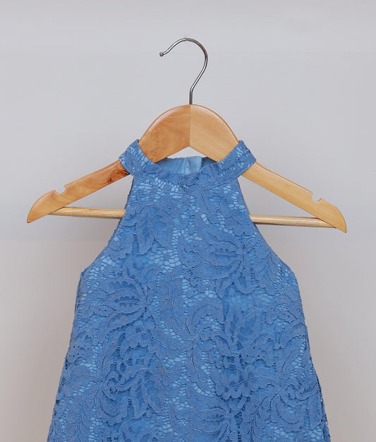 Pastel Blue Work Material A-Line Frock For Baby Girl [Ready To Ship: 5579]