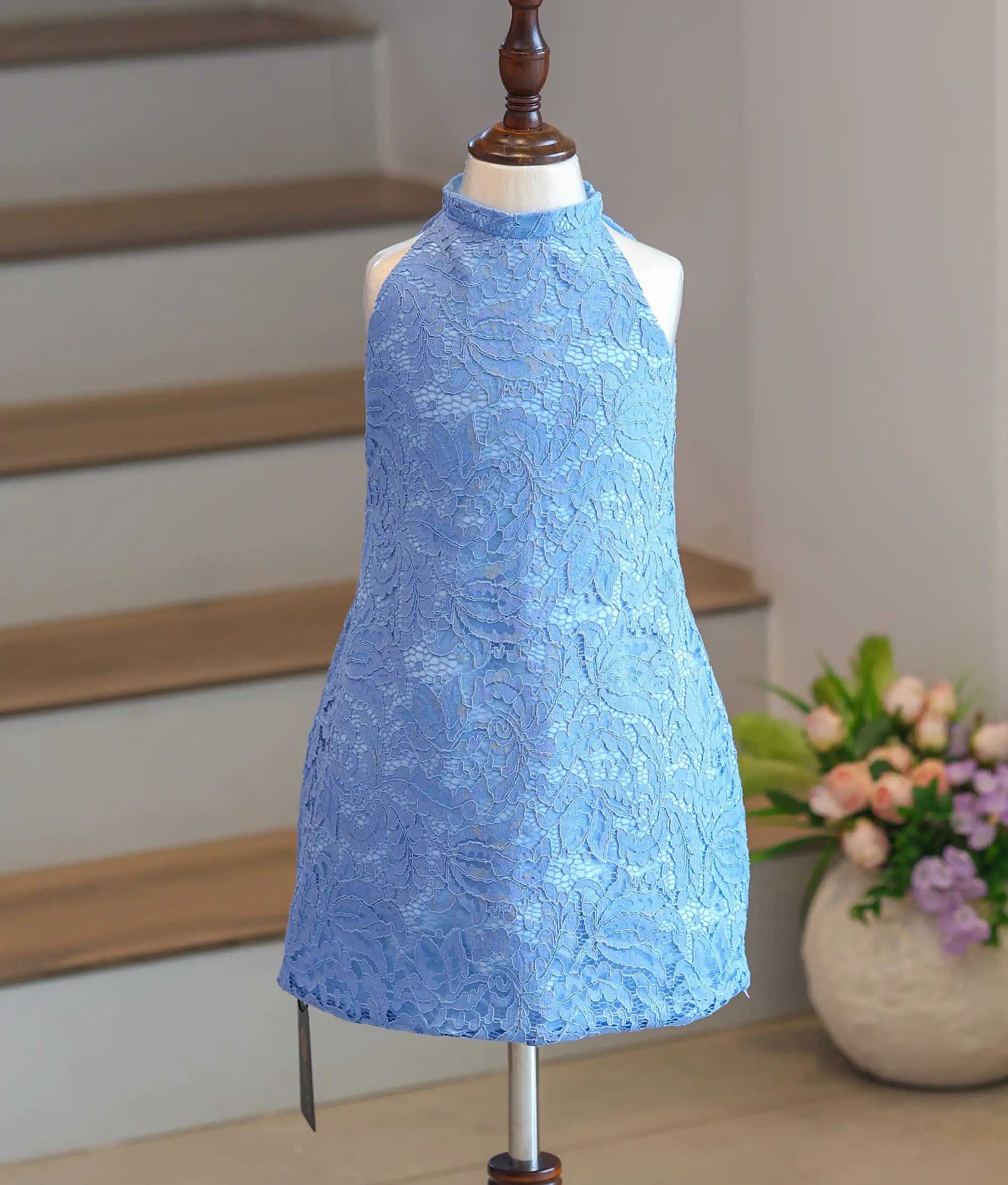 Blue Work Material Textured A-Line Frock For Baby Girl [Ready To Ship: 5579A]