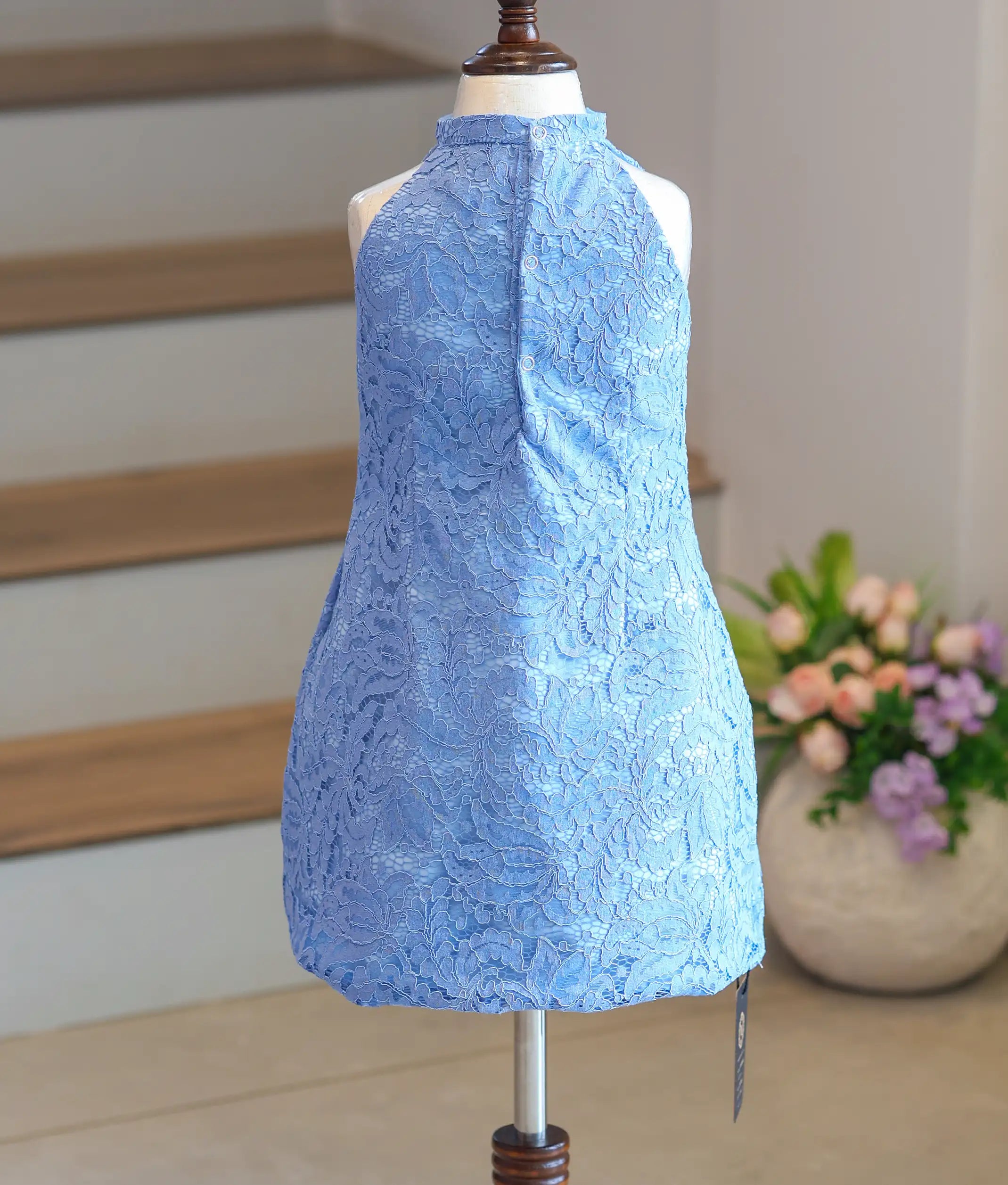 Blue Work Material Textured A-Line Frock For Baby Girl [5579A]