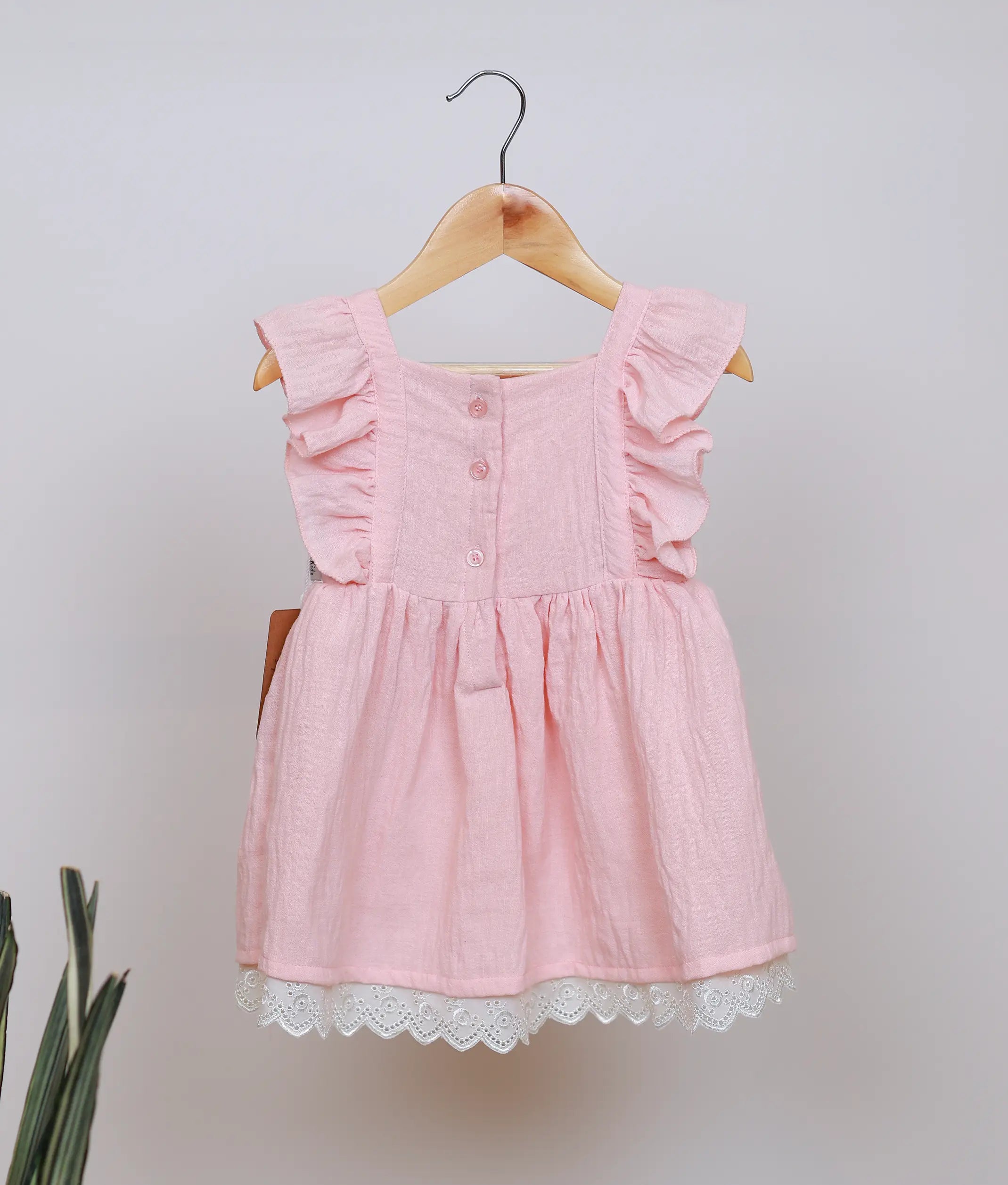 Pastel Pink Embroidered Linen Frock for Baby Girl [5583]