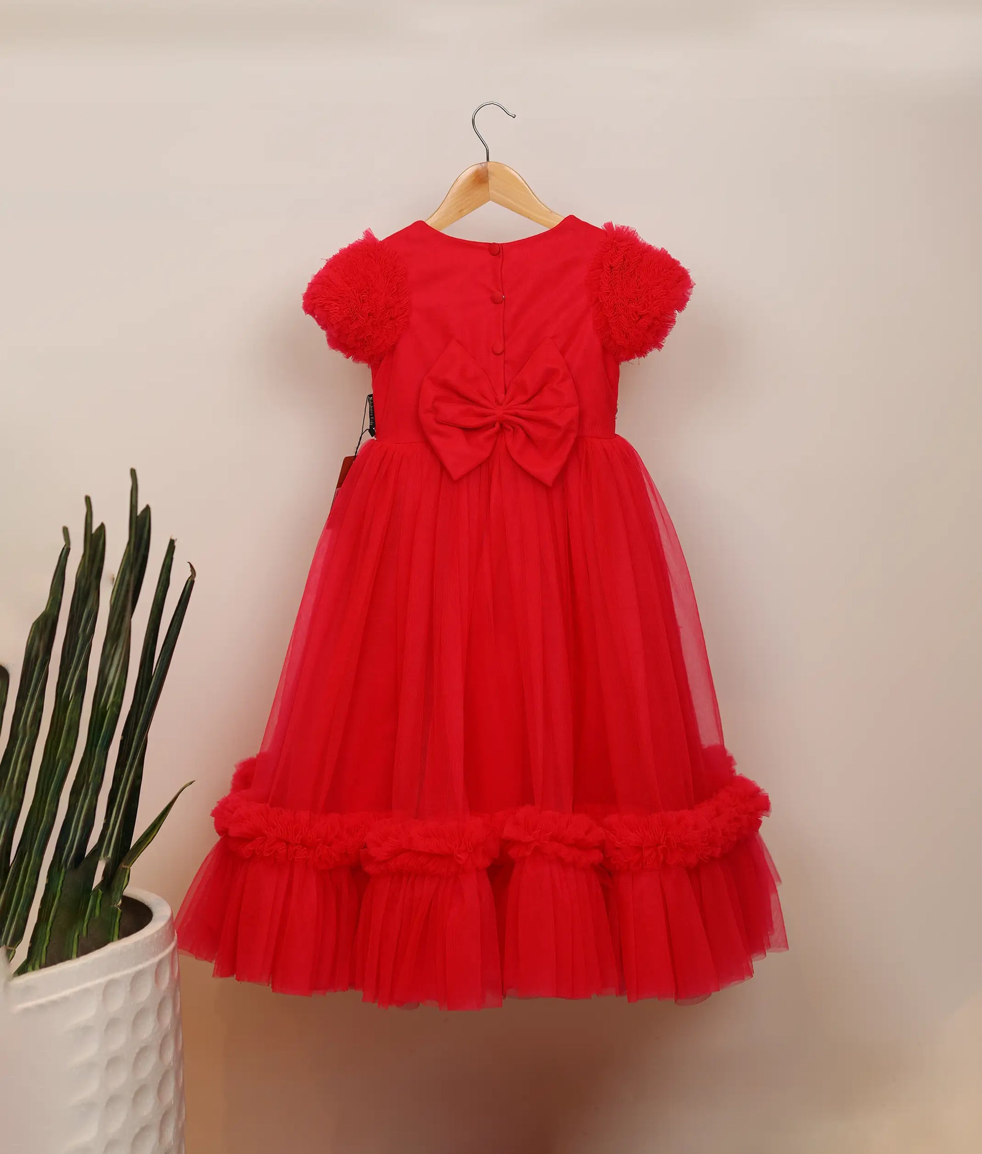 Back view of rani pink tulle net handworked birthday frock