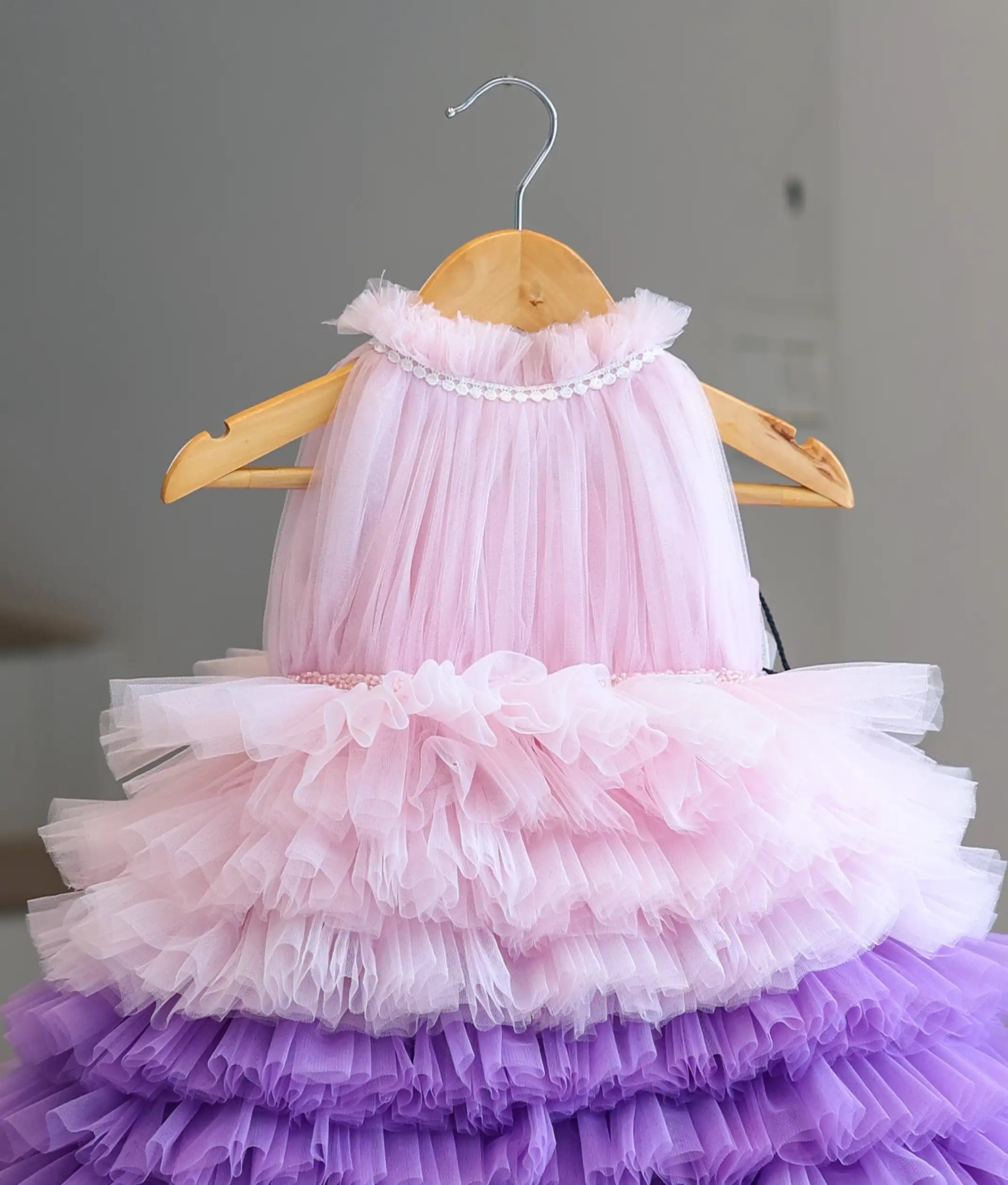 Multi-Colour Tulle Net Handworked Birthday Gown For Baby Girl [Pre-order:5590]