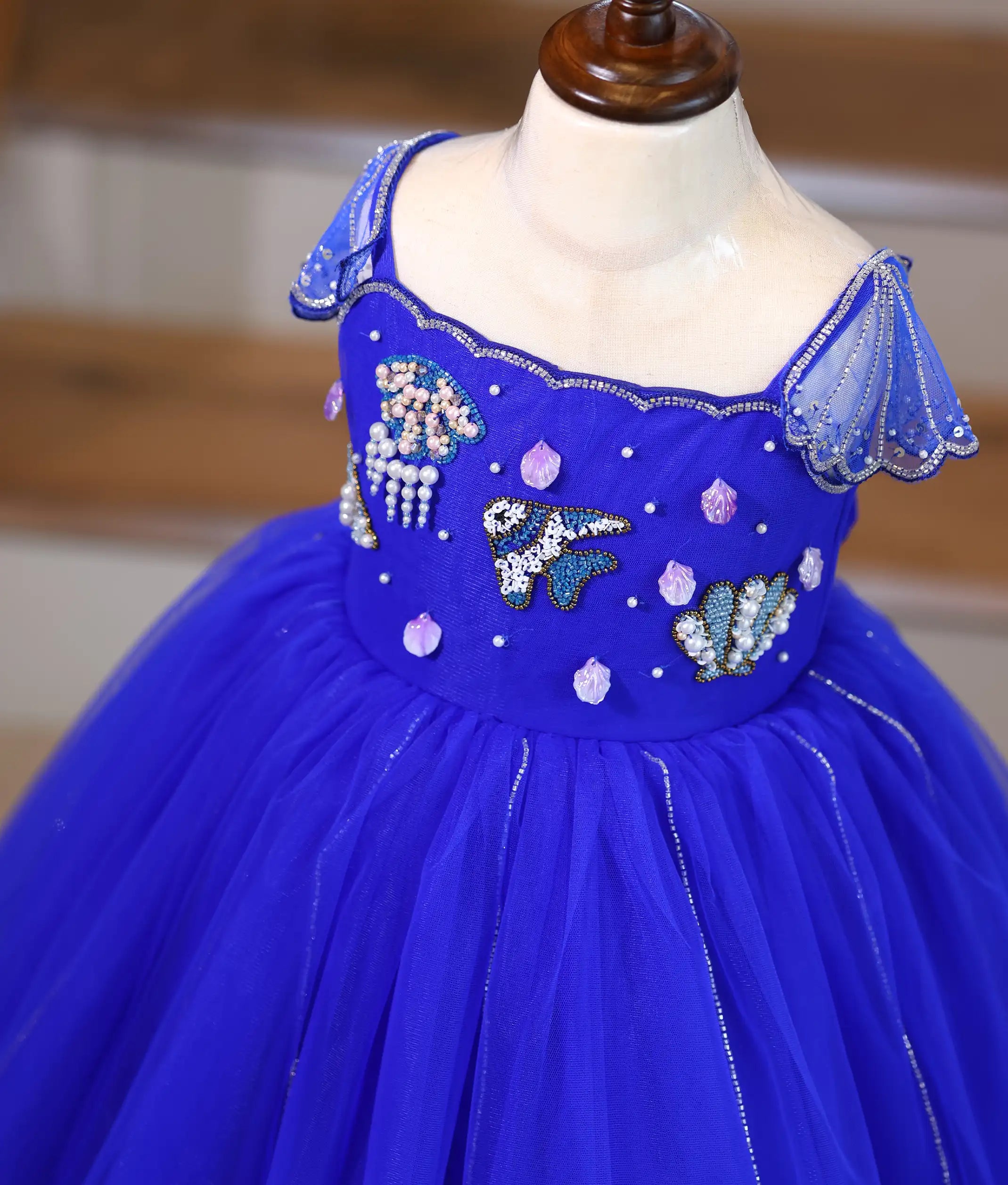 Royal Blue Tulle Net Ocean Theme Birthday Frock For Baby Girl [5592]