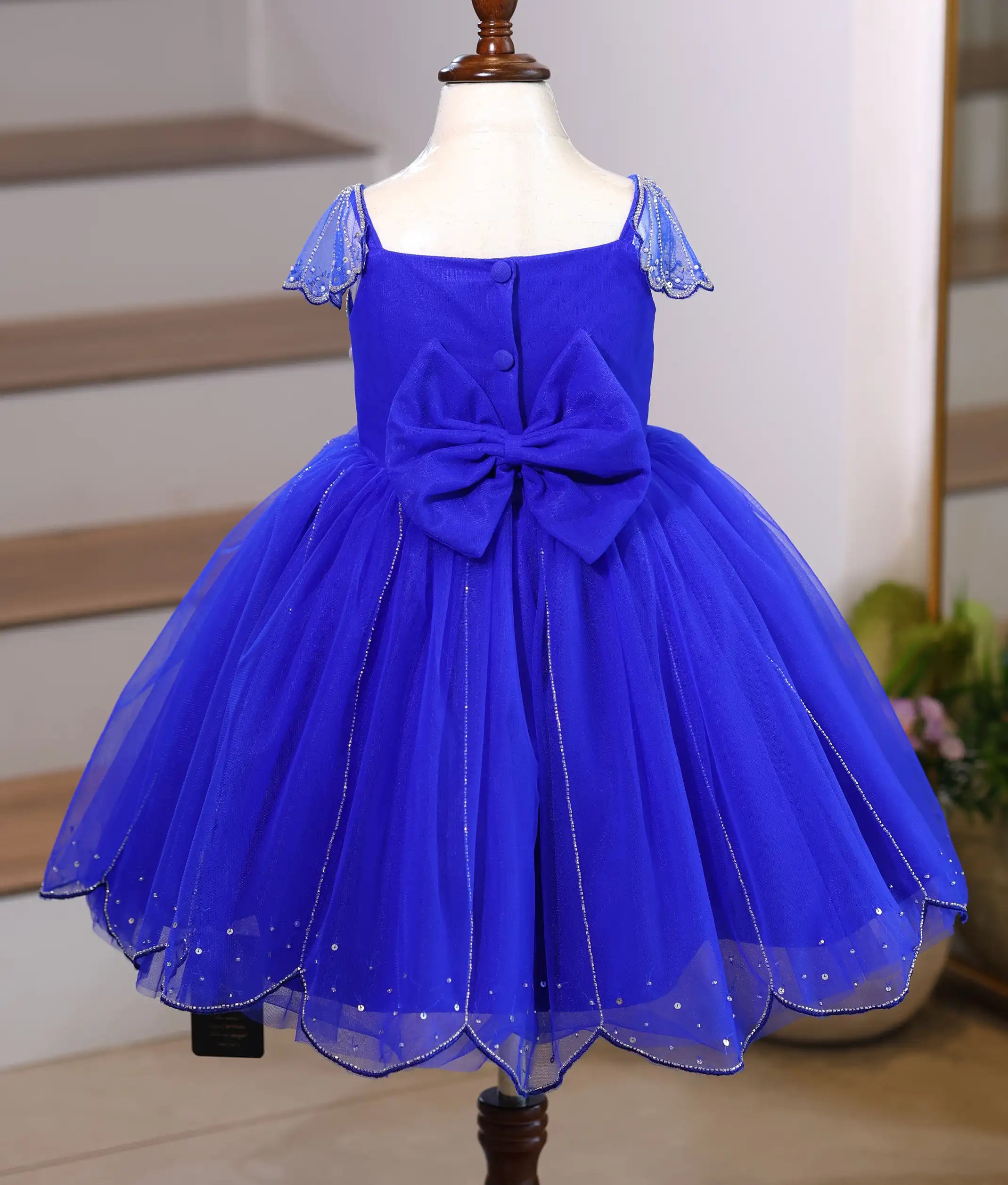 Royal Blue Tulle Net Ocean Theme Birthday Frock For Baby Girl [5592]