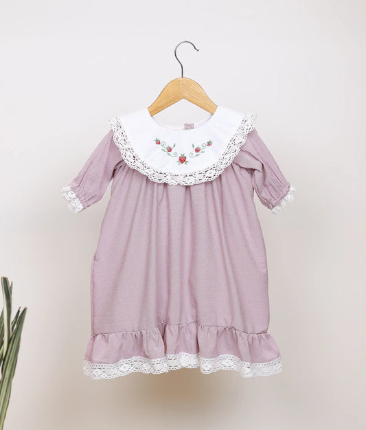 Red Small Check Cotton Christmas Frock For Baby Girl [Ready To Ship: 5599]