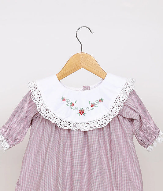 Red Small Check Cotton Christmas Frock For Baby Girl [Ready To Ship: 5599]