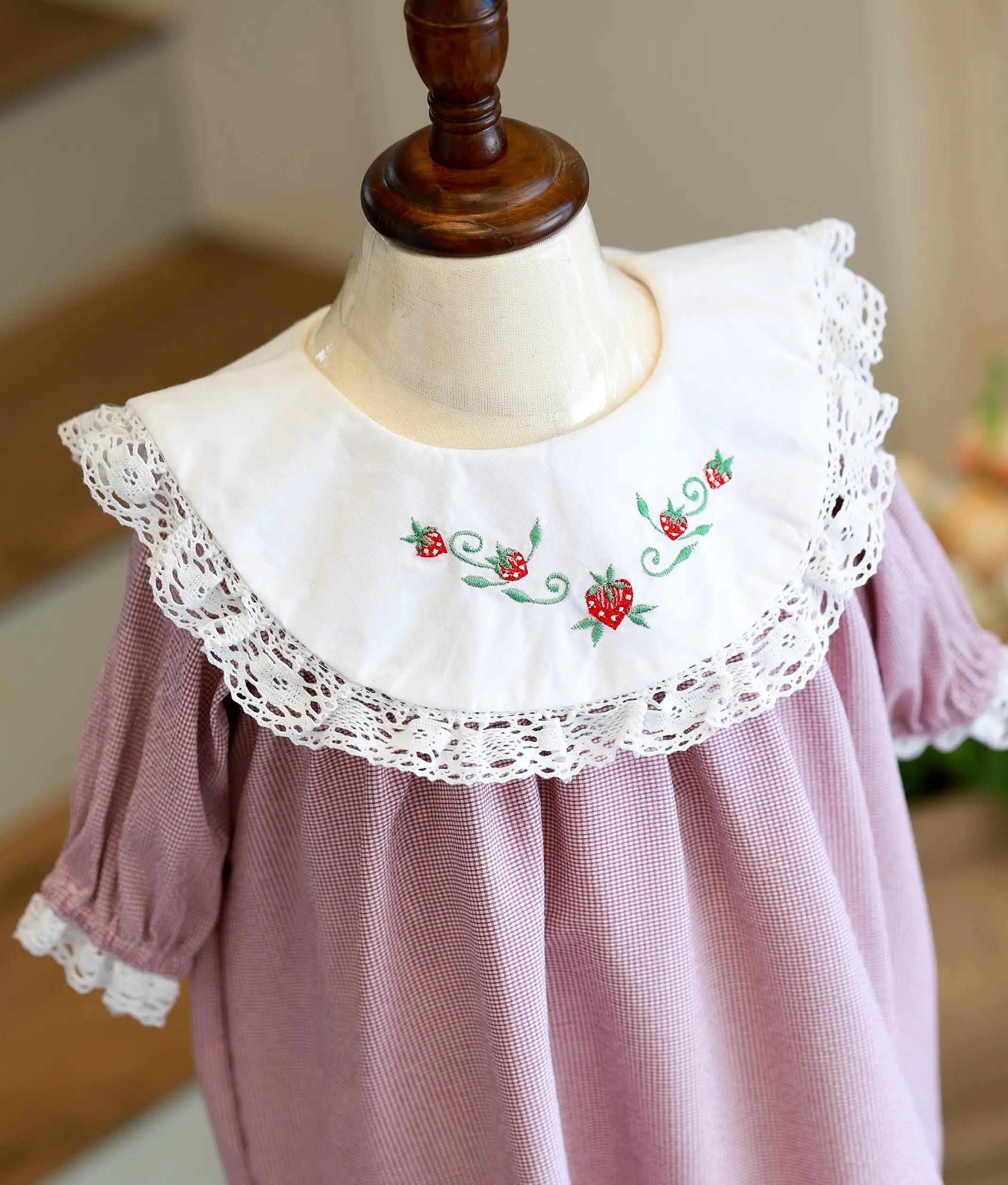 Red Small Check Cotton Christmas Frock For Baby Girl [5599]