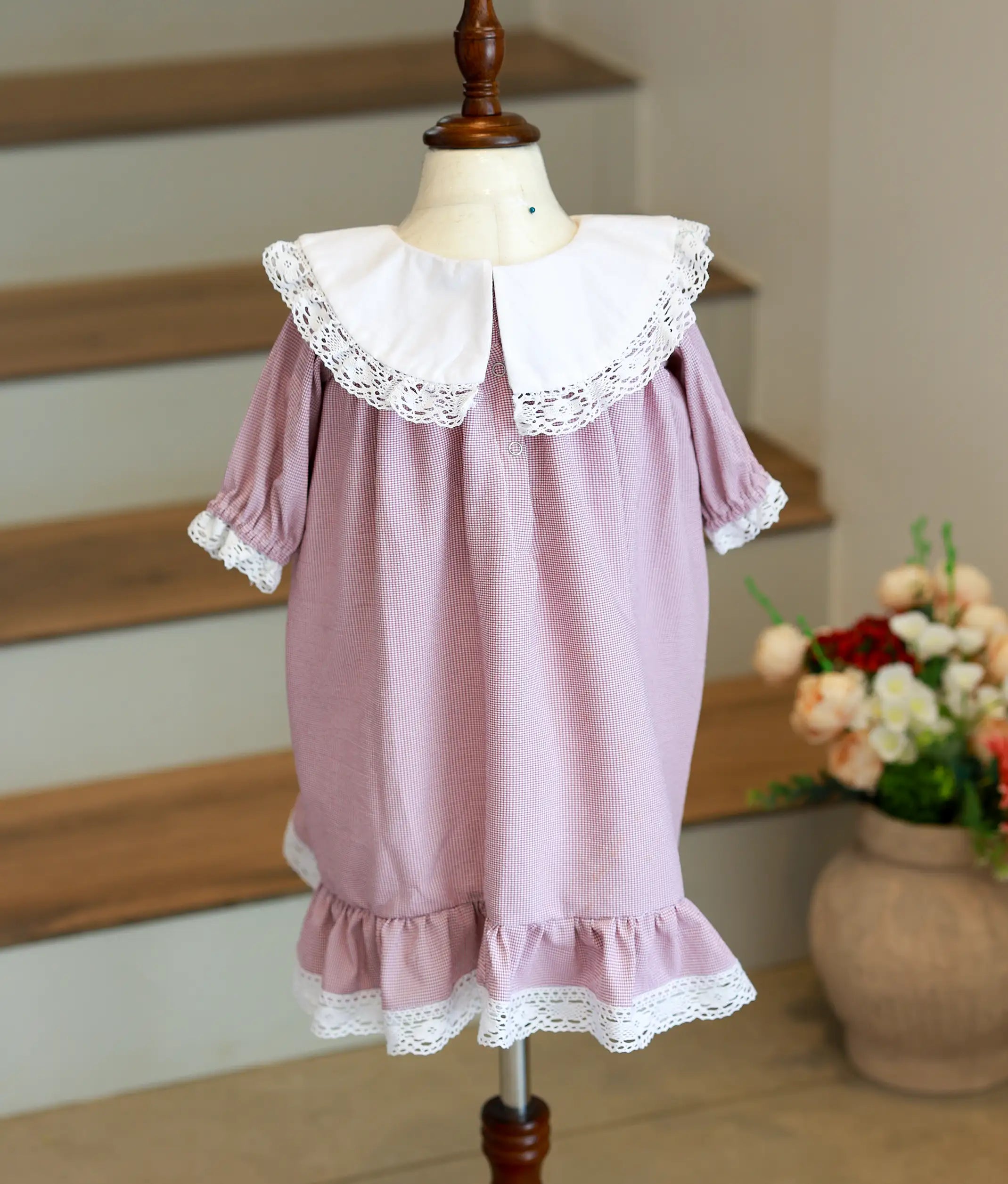 Red Small Check Cotton Christmas Frock For Baby Girl [5599]