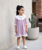 Mauve Pink Small Check Cotton Frock For Baby Girl [5599]