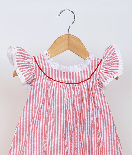 Red And White Striped Cotton Frock For Baby Girl [Ready To Ship: 5600]