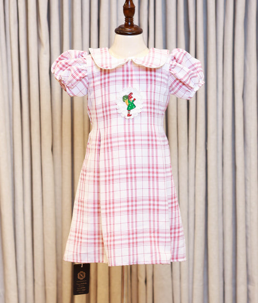 Red And White Checkered Cotton A-Line Frock For Baby Girl [Ready To Ship: 5609]