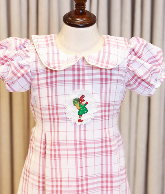 Red And White Checkered Cotton A-Line Frock For Baby Girl [Ready To Ship: 5609]