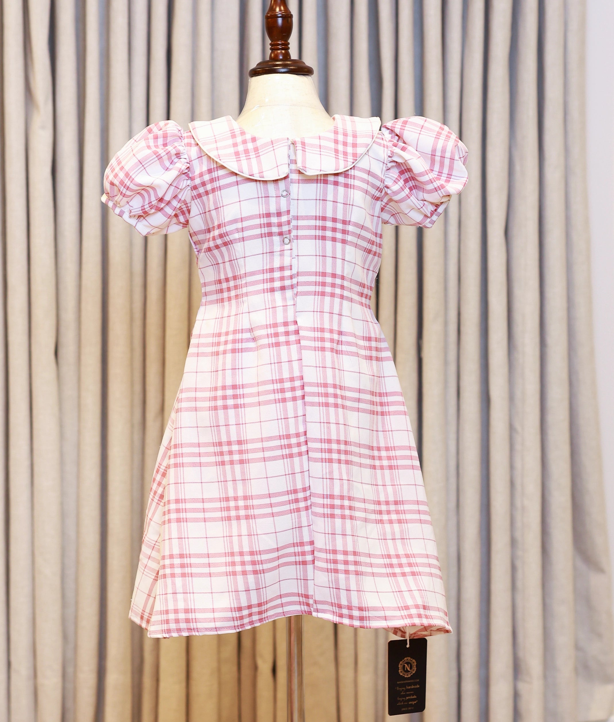 Red And White Checkered Cotton A-Line Frock For Baby Girl [Ready To Ship: 5609]