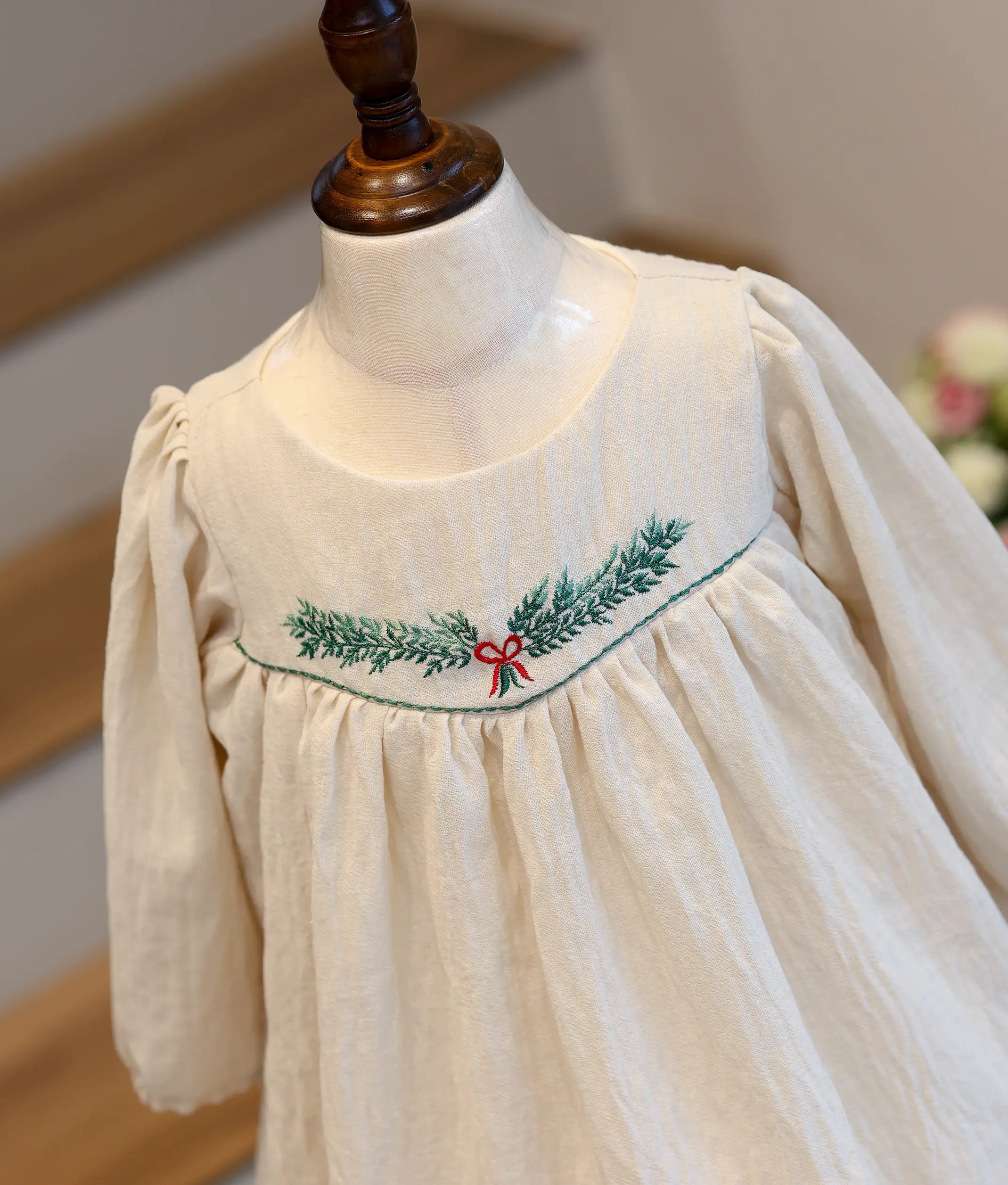 Beige Linen Embroidered Frock for Baby Girl [5610]
