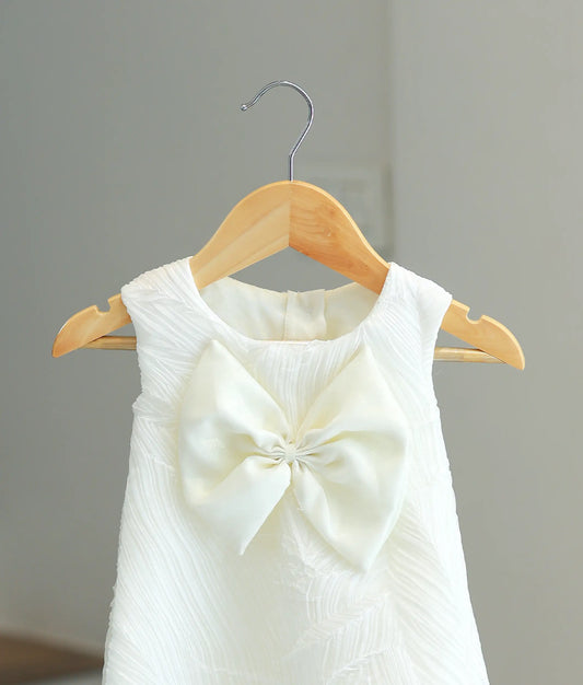 Off-White Tuck Organza A-Line Christmas Frock For Baby Girl [Ready To Ship: 5612]