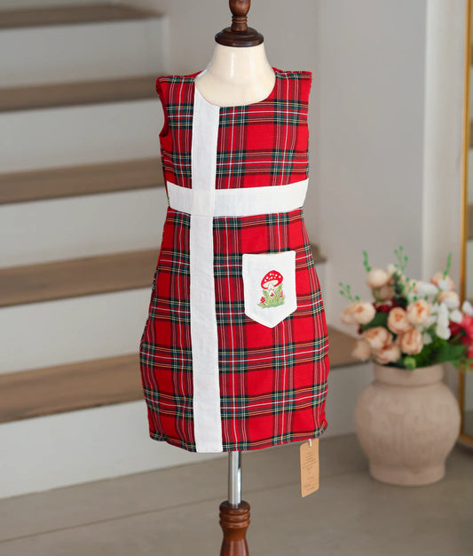 Red and Green Checkered Cotton Christmas Frock for Baby Girls [Ready To Ship: 5619]