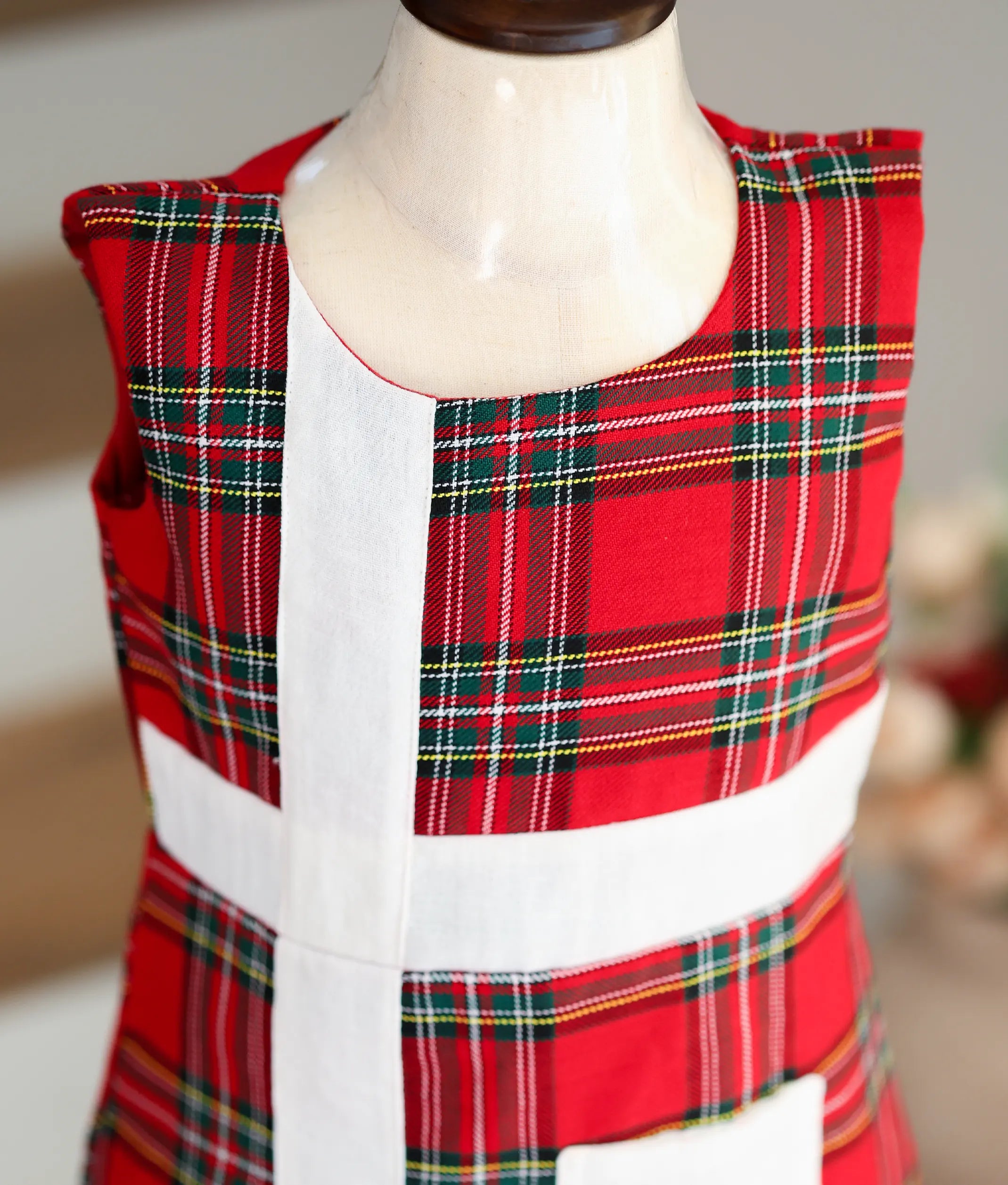 Red and Green Checkered Cotton Christmas Frock for Baby Girls [5619]