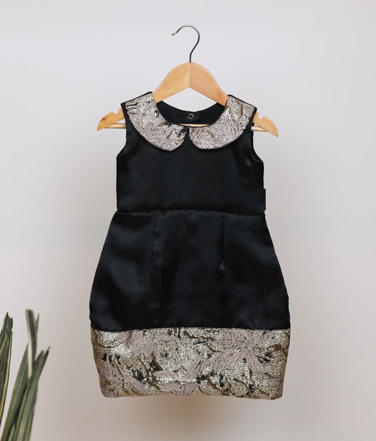 Black Plain Organza Fish Cut Frock For Baby Girl [Ready To Ship- 5624]