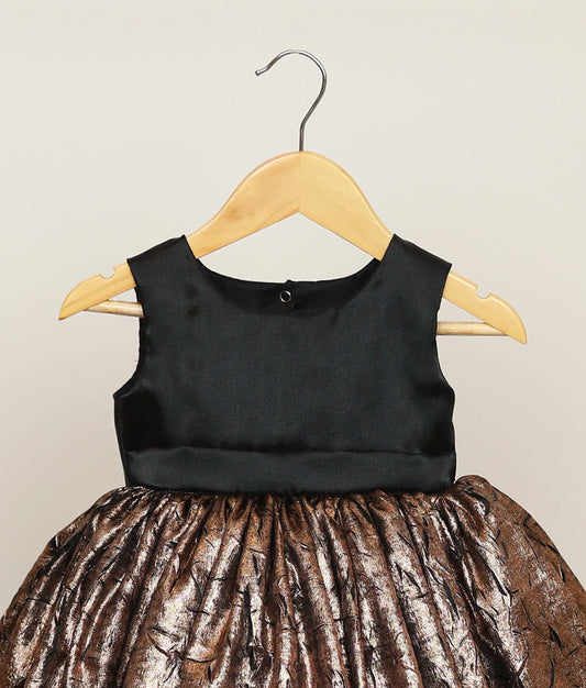 Black And Gold Shimmer Crush Organza Frock For Baby Girl [Ready To Ship: 5625]