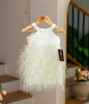 Off-White Tinsel Fringe Fish Cut Frock for Baby Girl [5626]