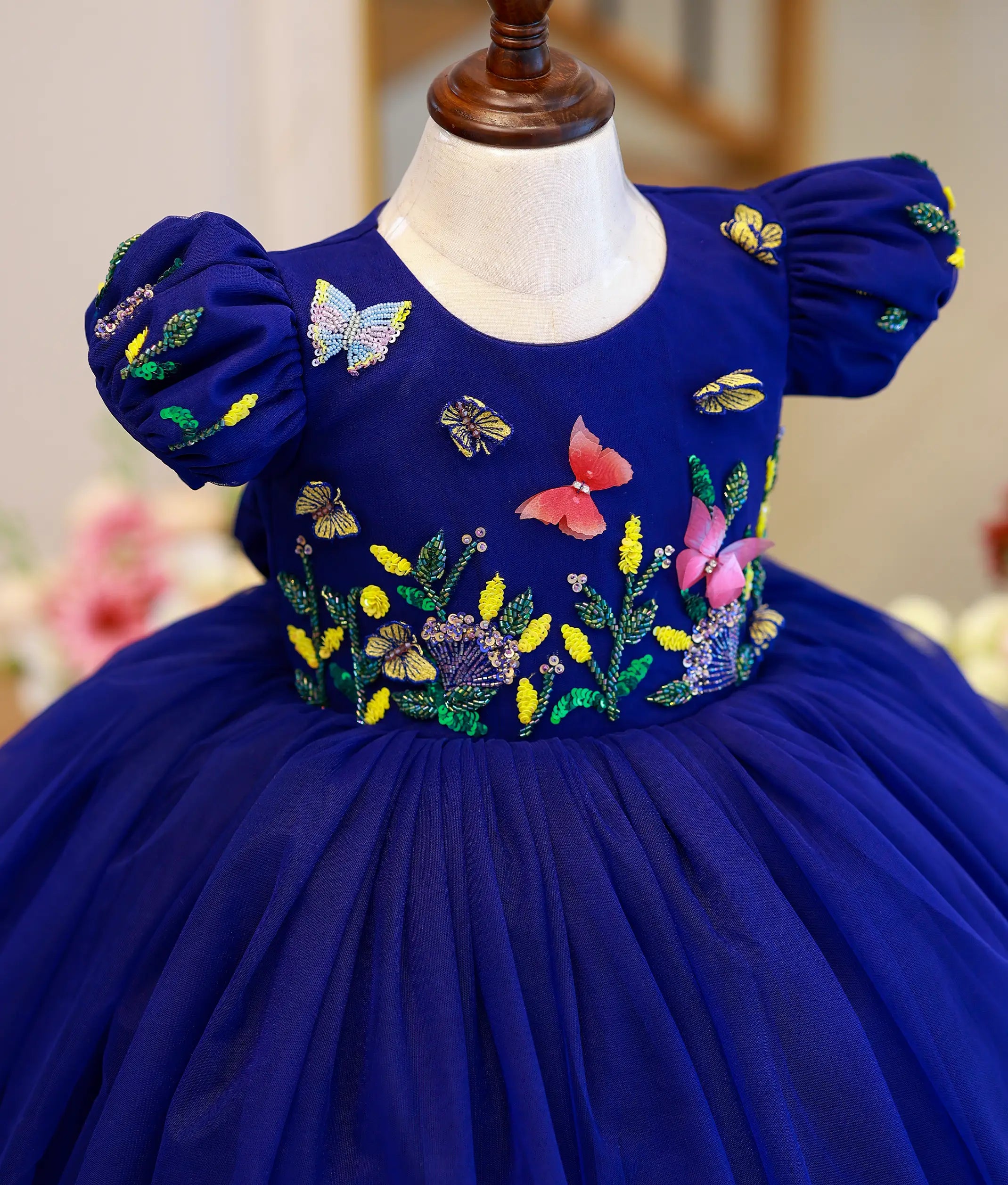 Royal Blue Handworked Butterfly Theme Dress For Baby Girl [Pre order: 5632]
