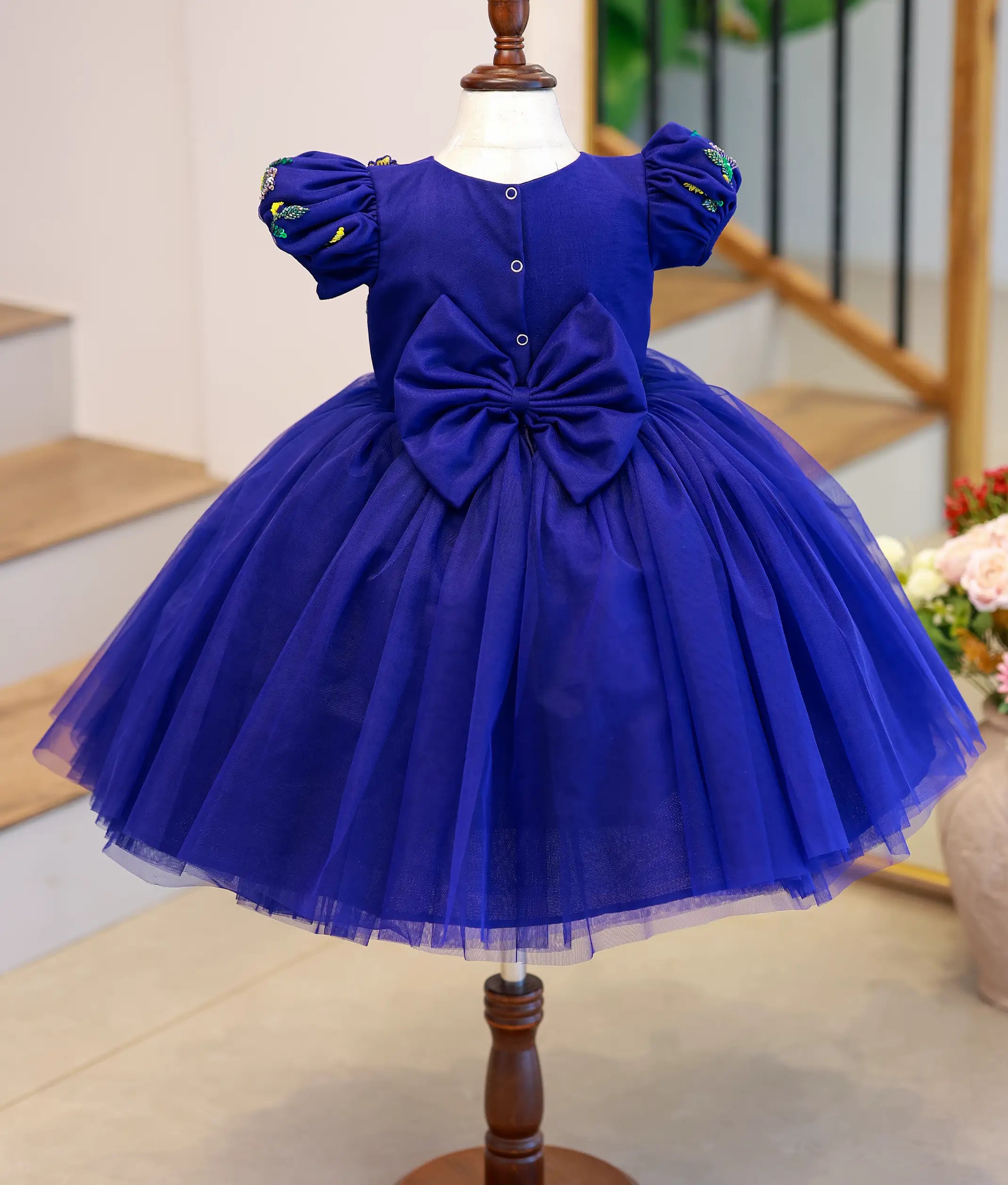 Royal Blue Handworked Butterfly Theme Dress For Baby Girl [Pre order: 5632]