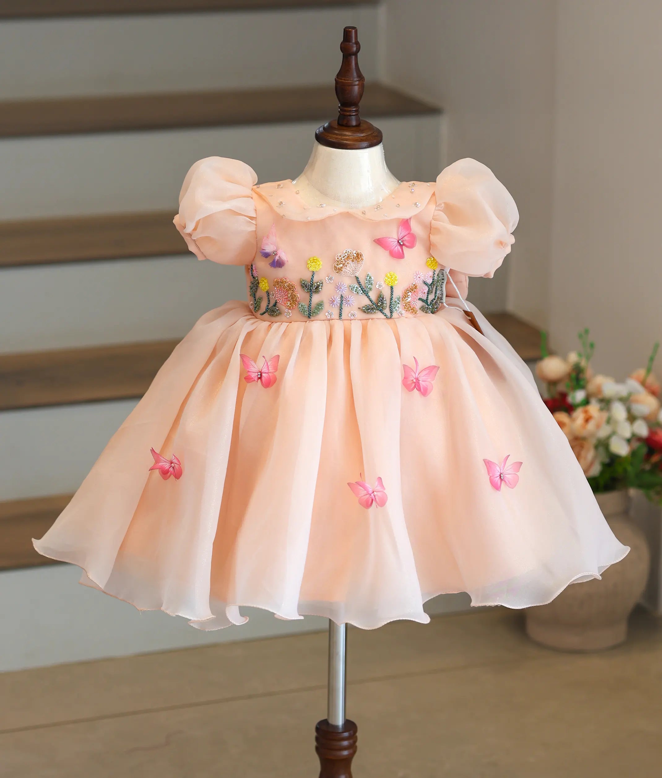 Peach Shimmer Organza Birthday Frock For Baby Girl [Ready To Ship: 5635]