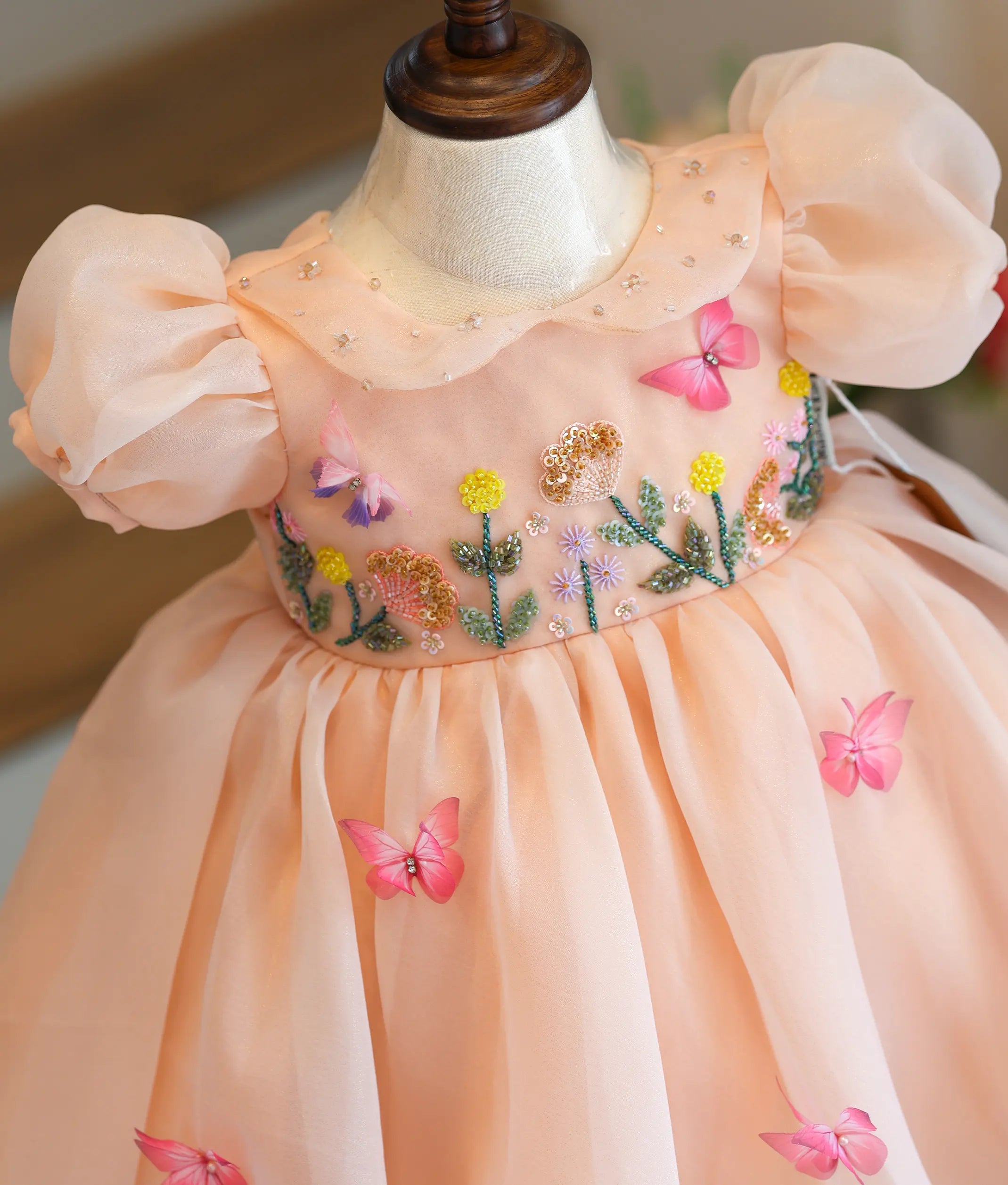 Peach Shimmer Organza Birthday Frock For Baby Girl [Ready To Ship: 5635]