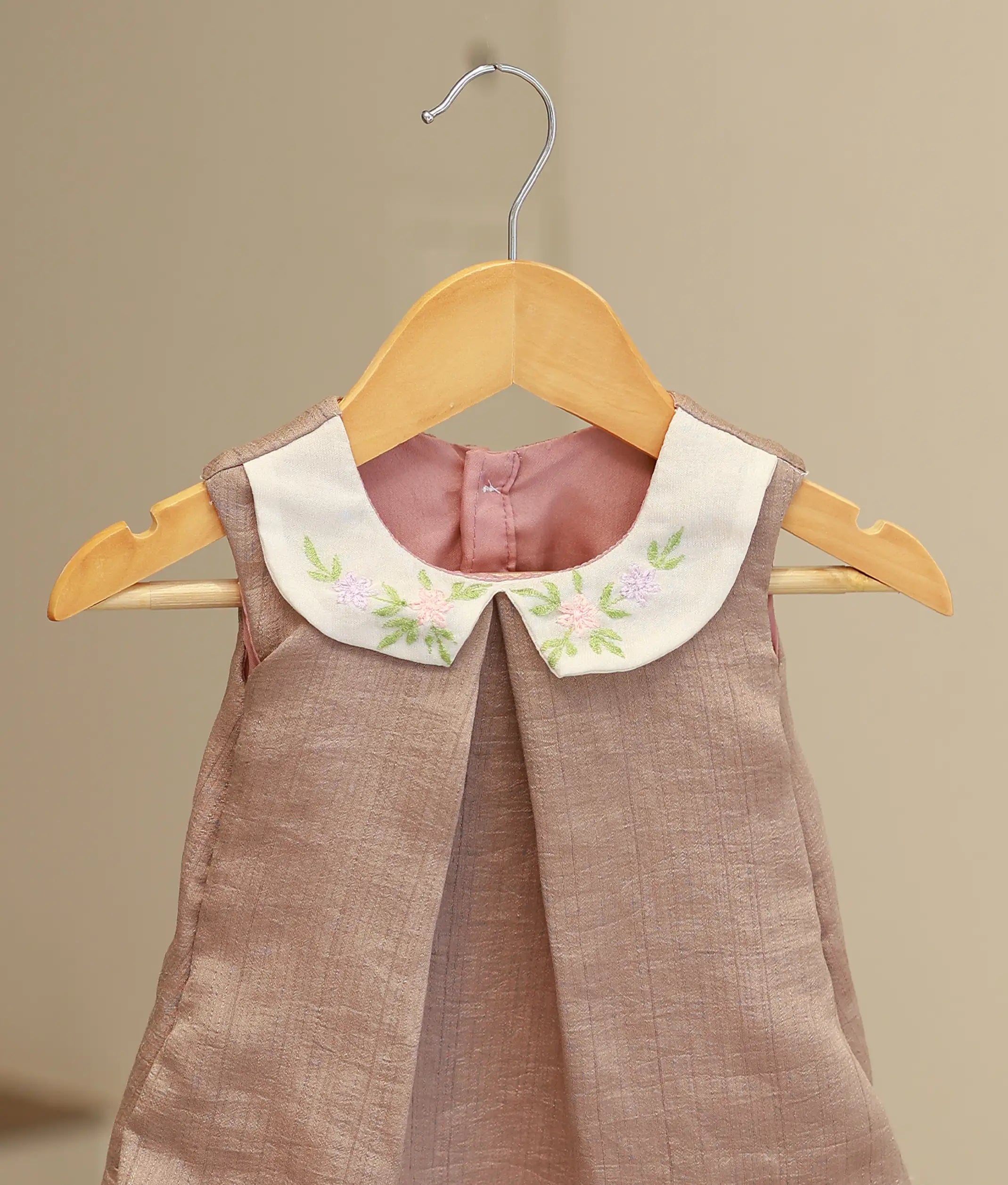 Beige Naisha Silk Embroidered A-Line Frock For Baby Girl [Ready To Ship: 5638]