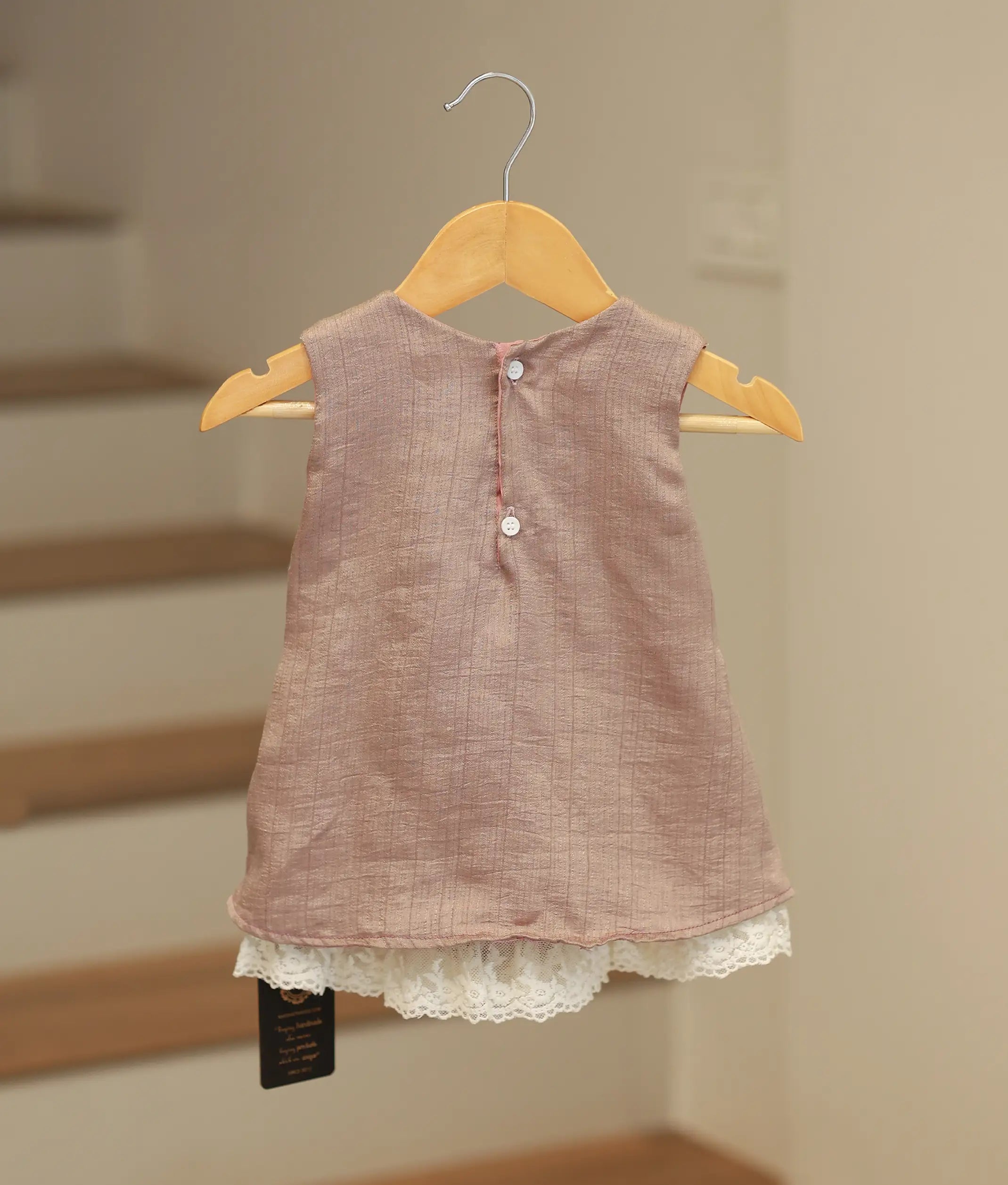 Beige Naisha Silk Embroidered A-Line Frock For Baby Girl [Ready To Ship: 5638]