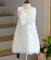 Off-White Tuck Organza Textured A-Line Frock for Baby Girl [6020A]