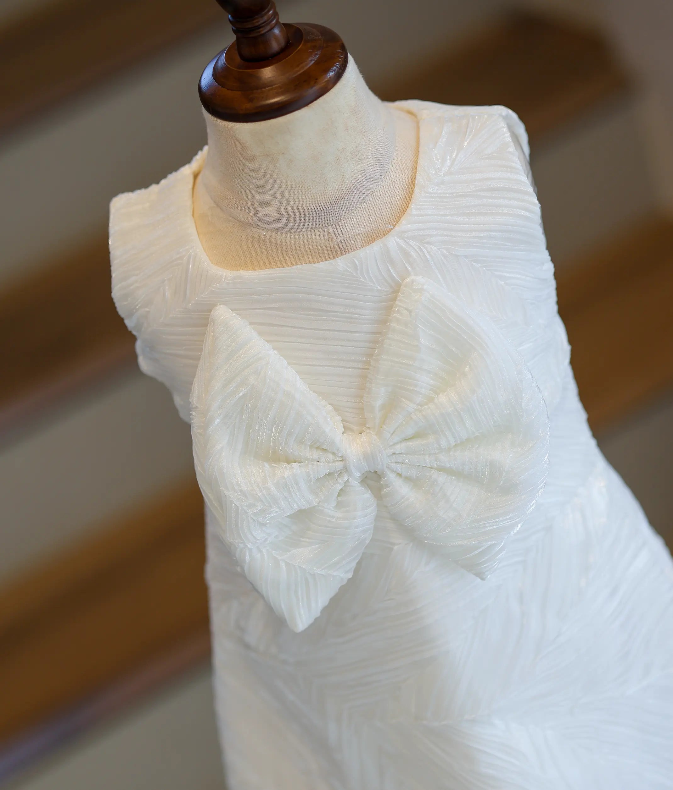 Off-White Tuck Organza Textured A-Line Frock for Baby Girl [6020A]
