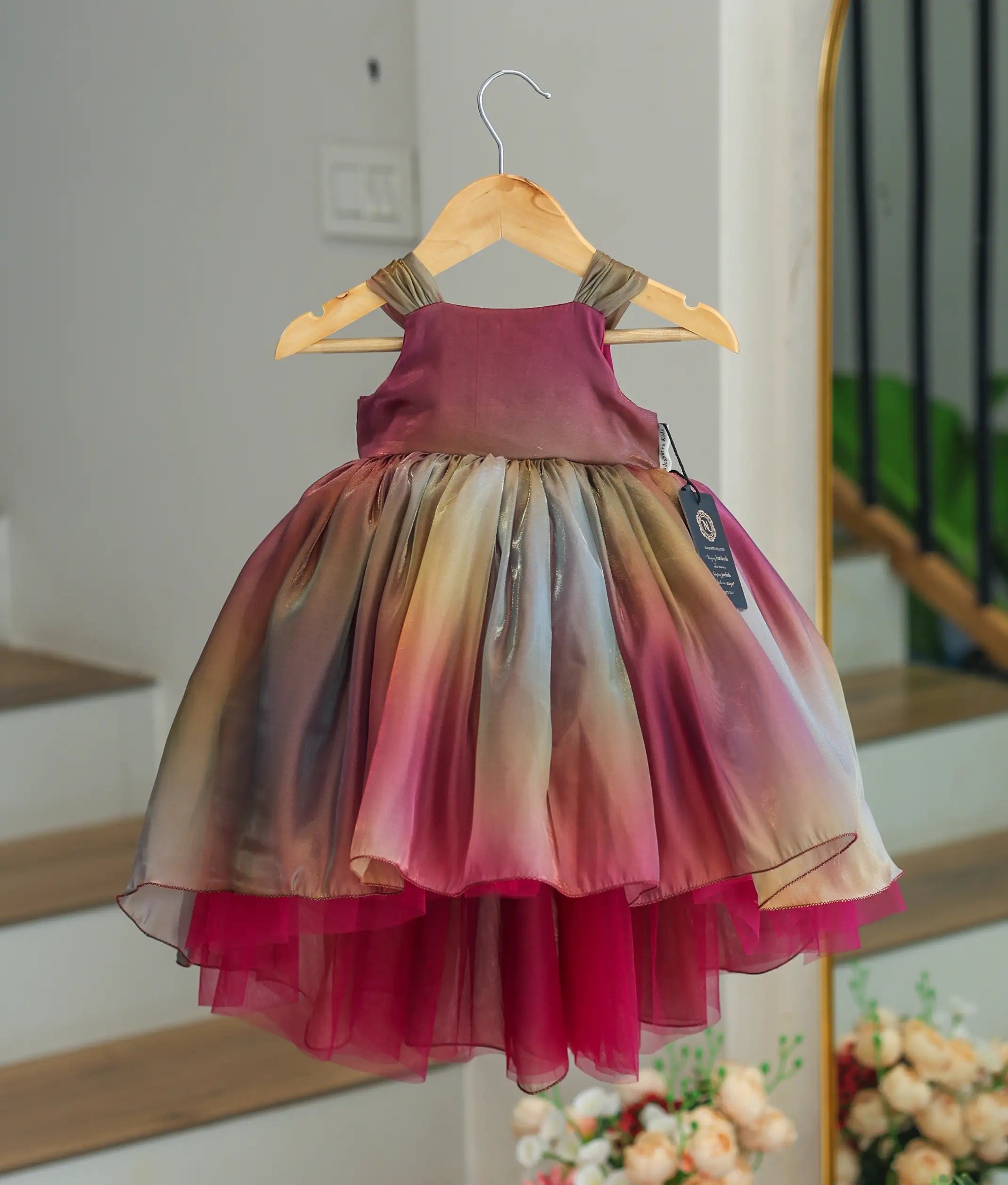 Maroon Multishade Laser Organza Birthday Frock For Baby Girl [Ready To Ship: 6025]