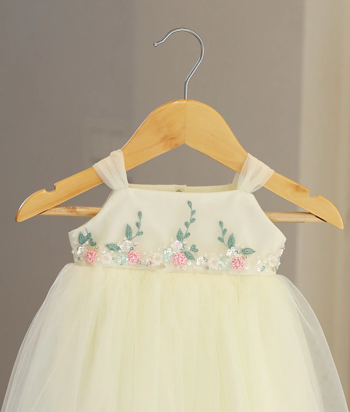 Off-white Tulle Net Handworked Baptism Gown for Baby Girl [6026]