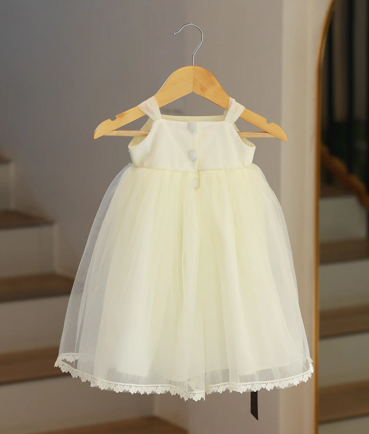 Off-white Tulle Net Handworked Baptism Gown for Baby Girl [6026]