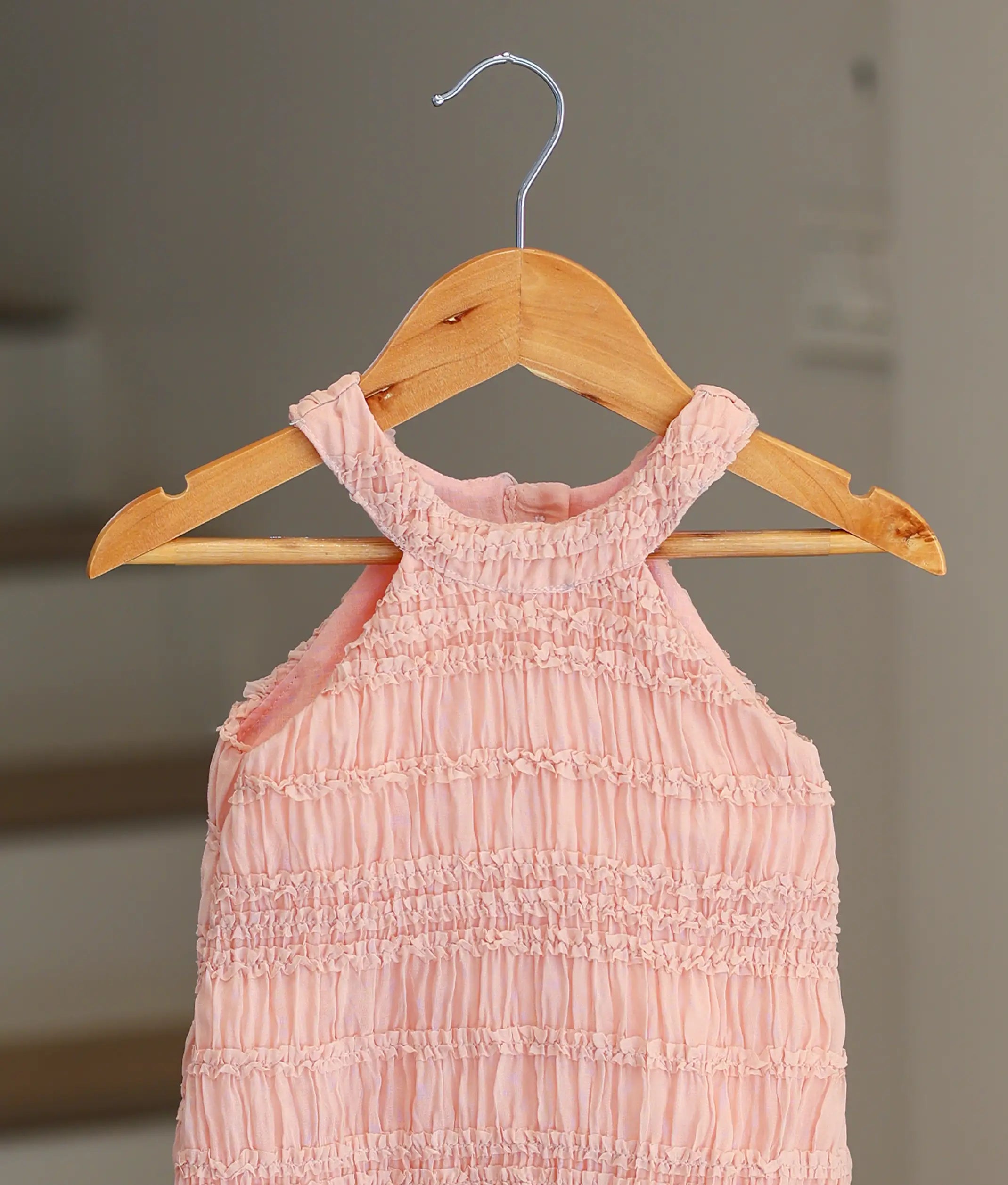 Pastel Peach Work Material Textured A-Line Frock For Baby Girl [6029A]