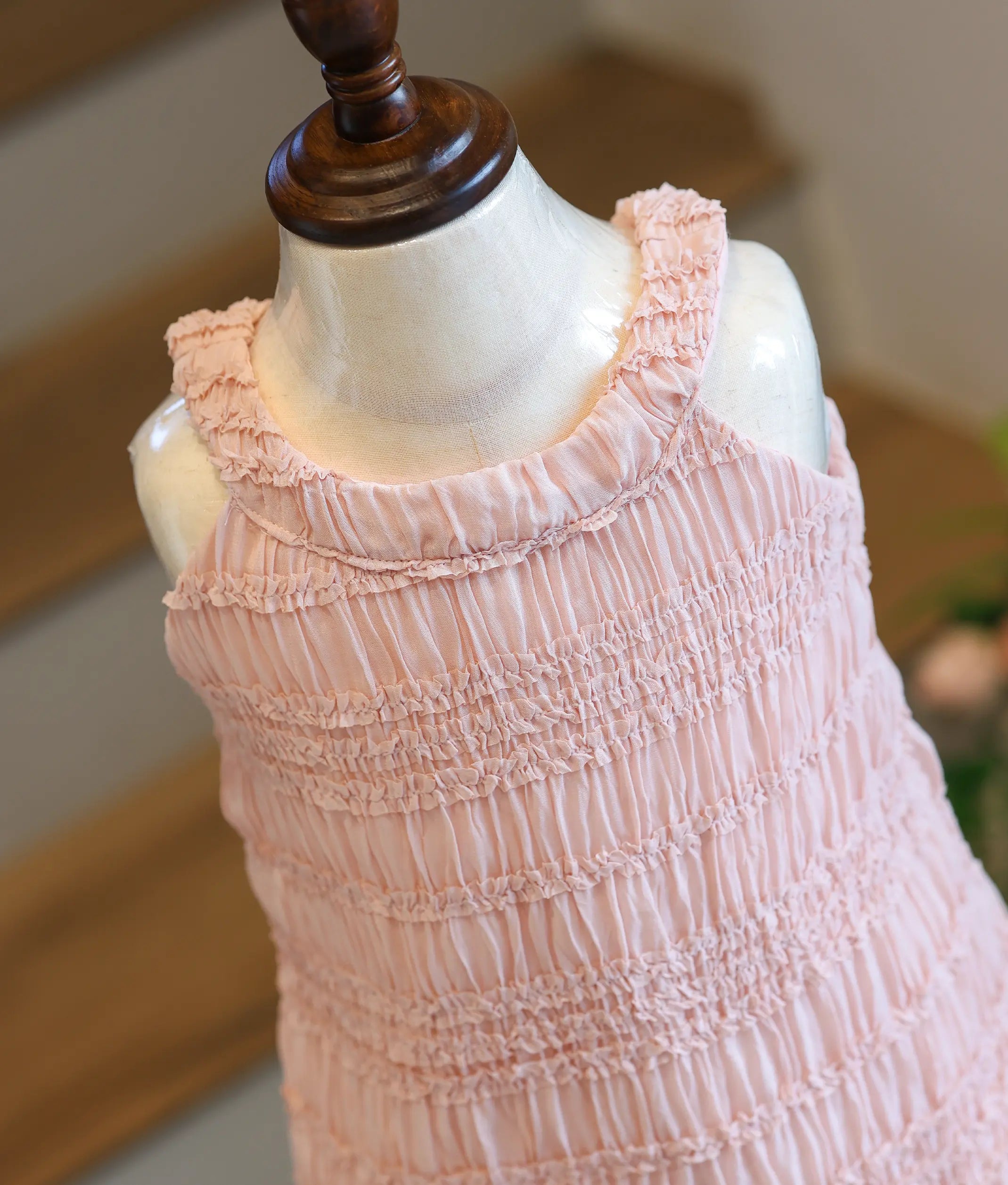 Pastel Peach Work Material Textured A-Line Frock For Baby Girl [6029A]