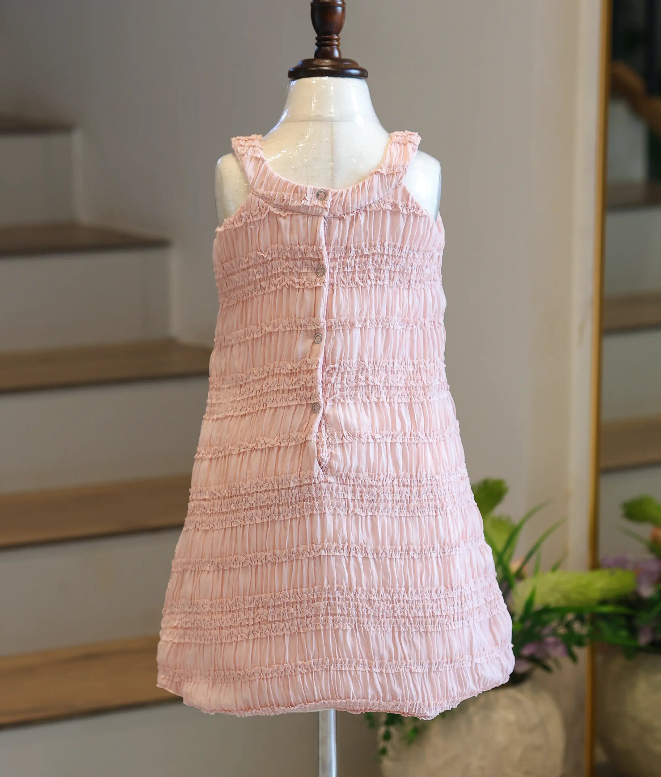 Pastel Peach Work Material Textured A-Line Frock For Baby Girl [6029A]