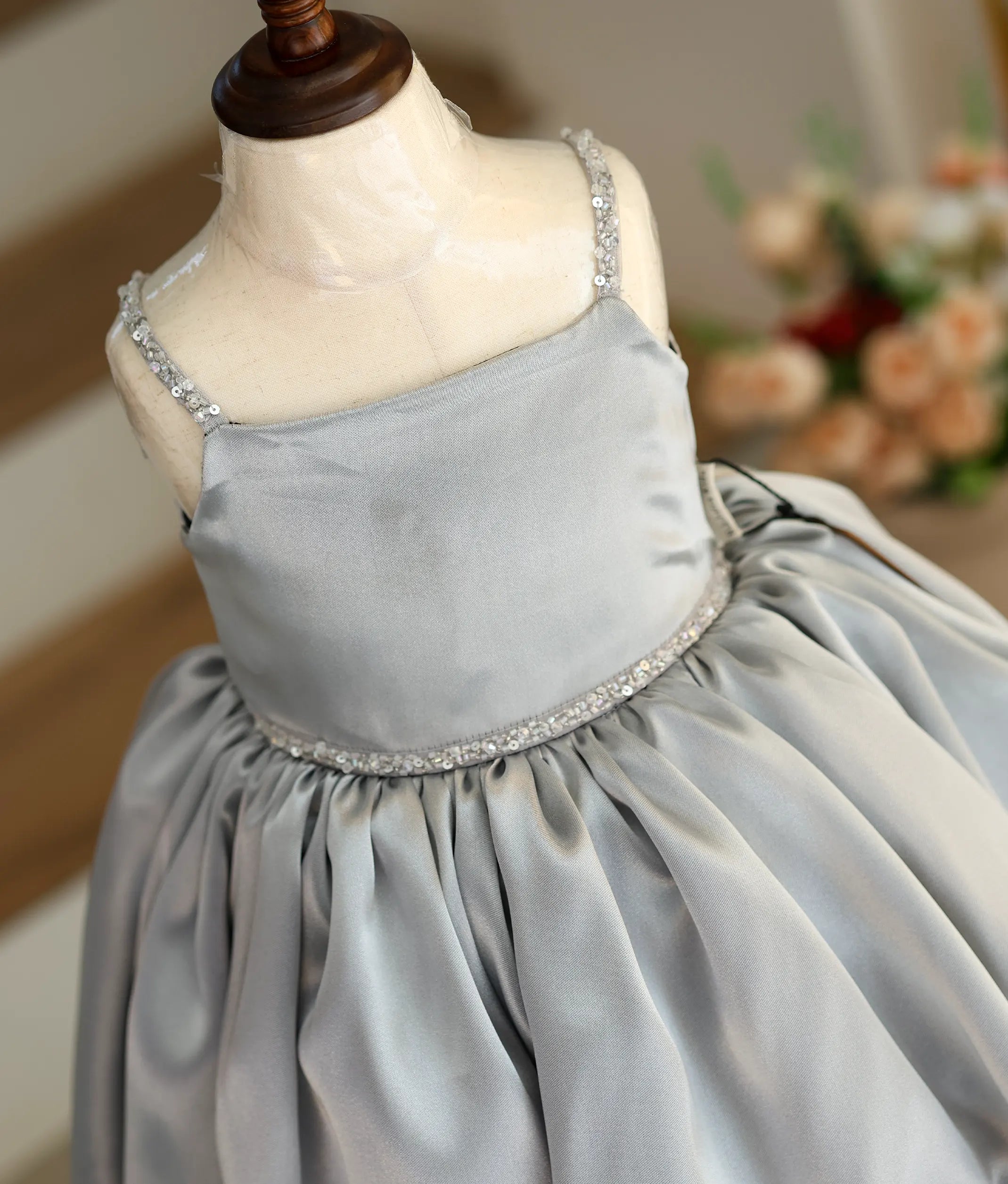 Ash Satin Organza Handworked Birthday Frock For Baby Girl [Ready To Ship: 6034]