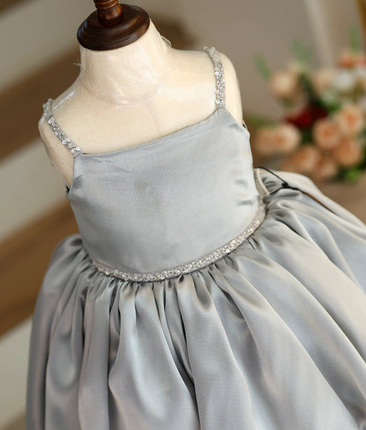 Ash Satin Organza Handworked Birthday Frock For Baby Girl [Ready To Ship: 6034]