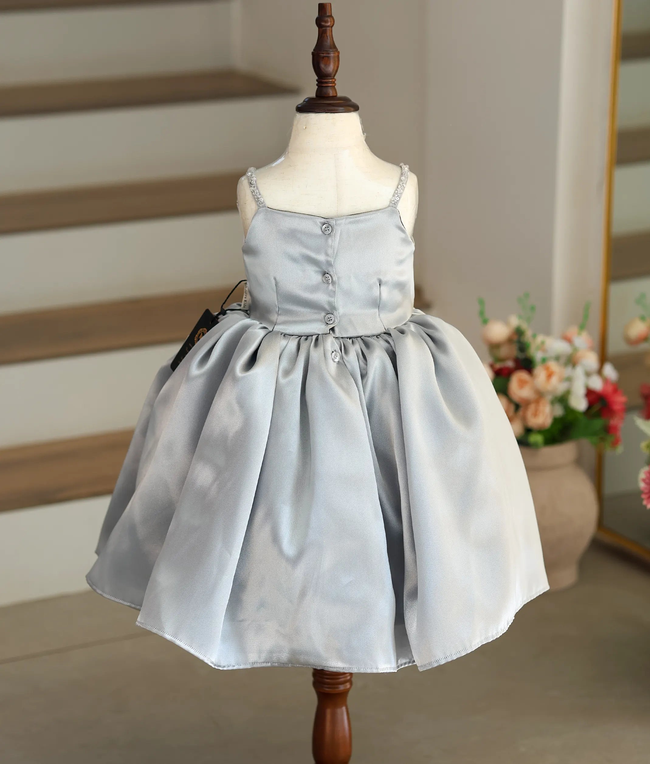 Ash Satin Organza Handworked Birthday Frock For Baby Girl [Ready To Ship: 6034]