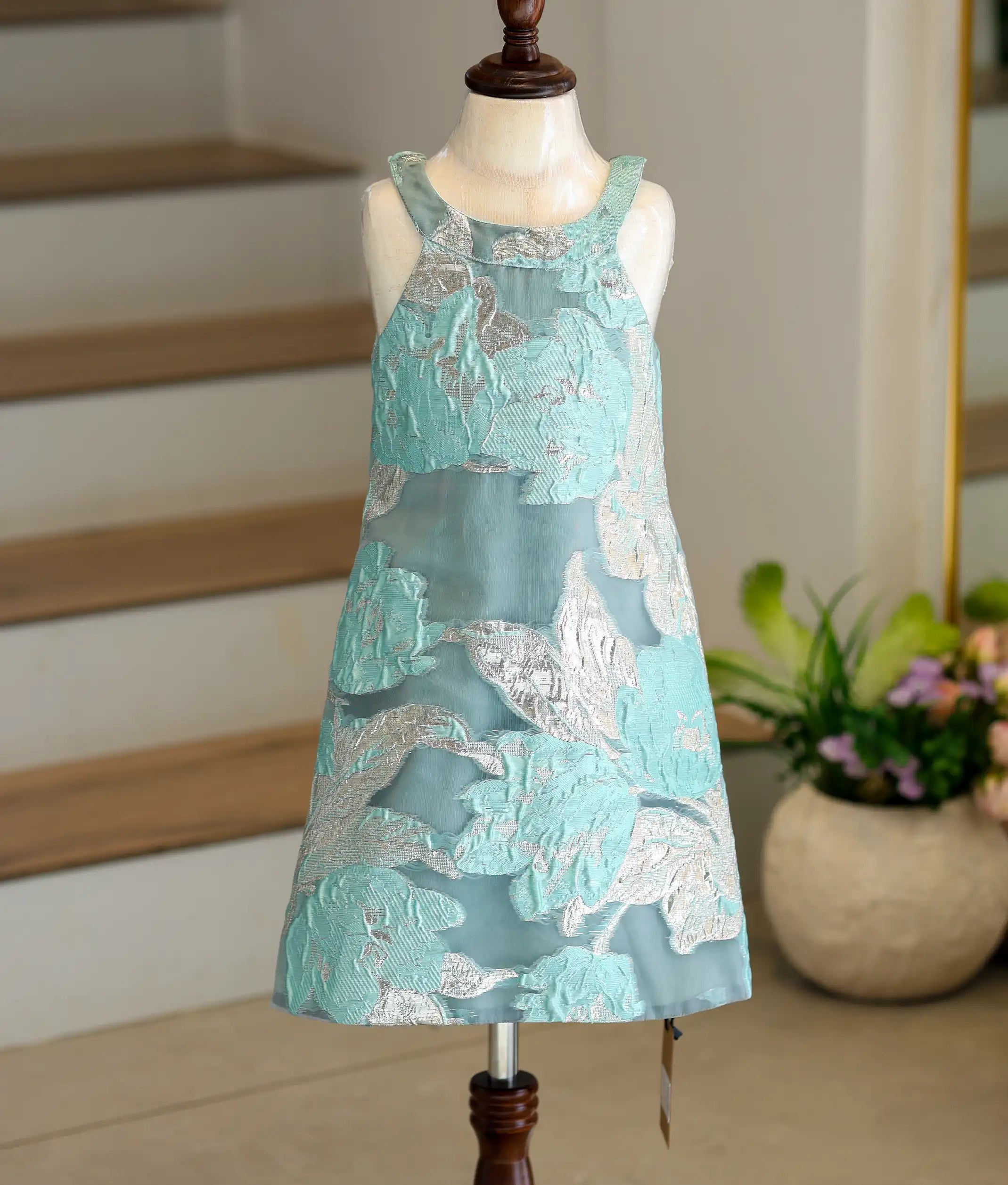 Sea Green Turkish Organza A-Line Frock for Baby Girl [6063]