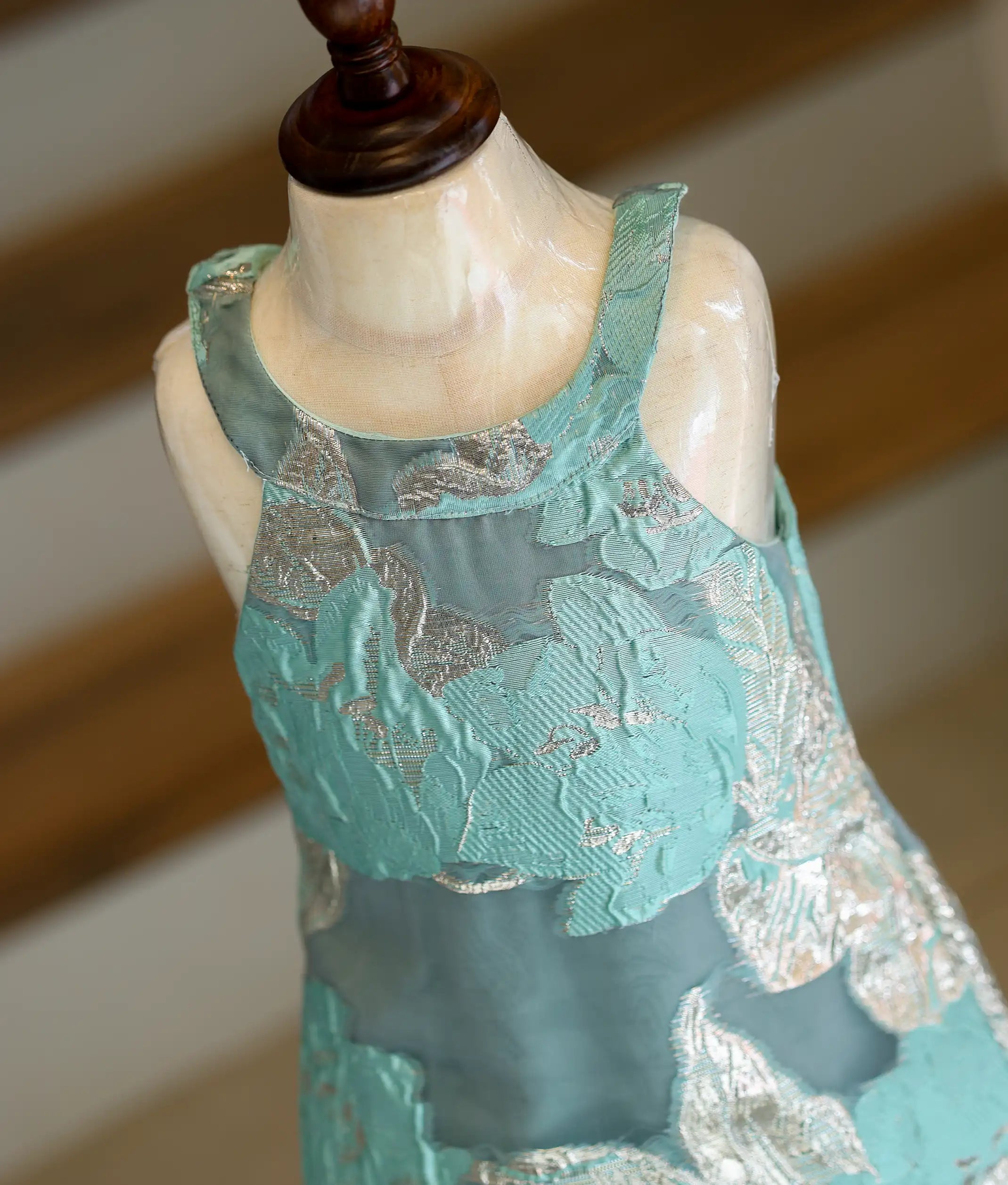 Sea Green Turkish Organza A-Line Frock for Baby Girl [6063]