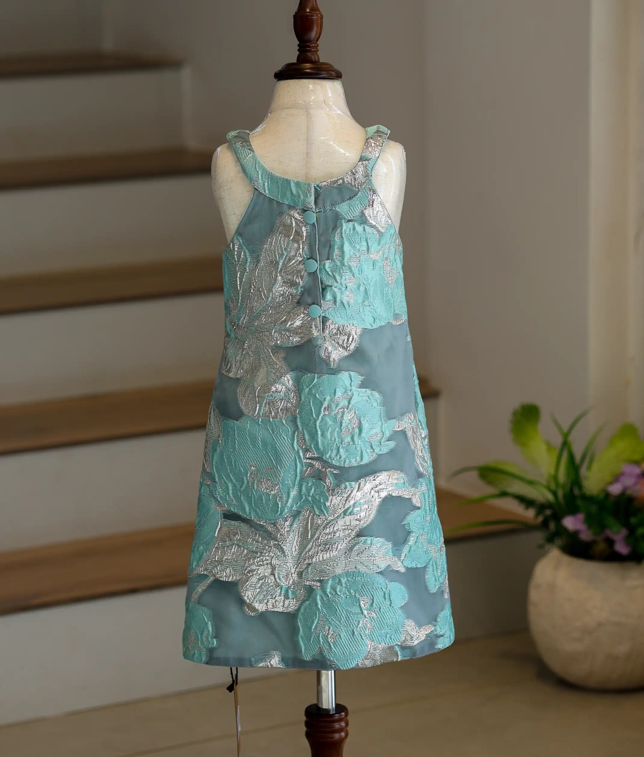 Sea Green Turkish Organza A-Line Frock for Baby Girl [6063]