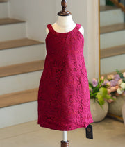 Maroon Work Material Textured A-Line Frock for Baby Girl [6102A]