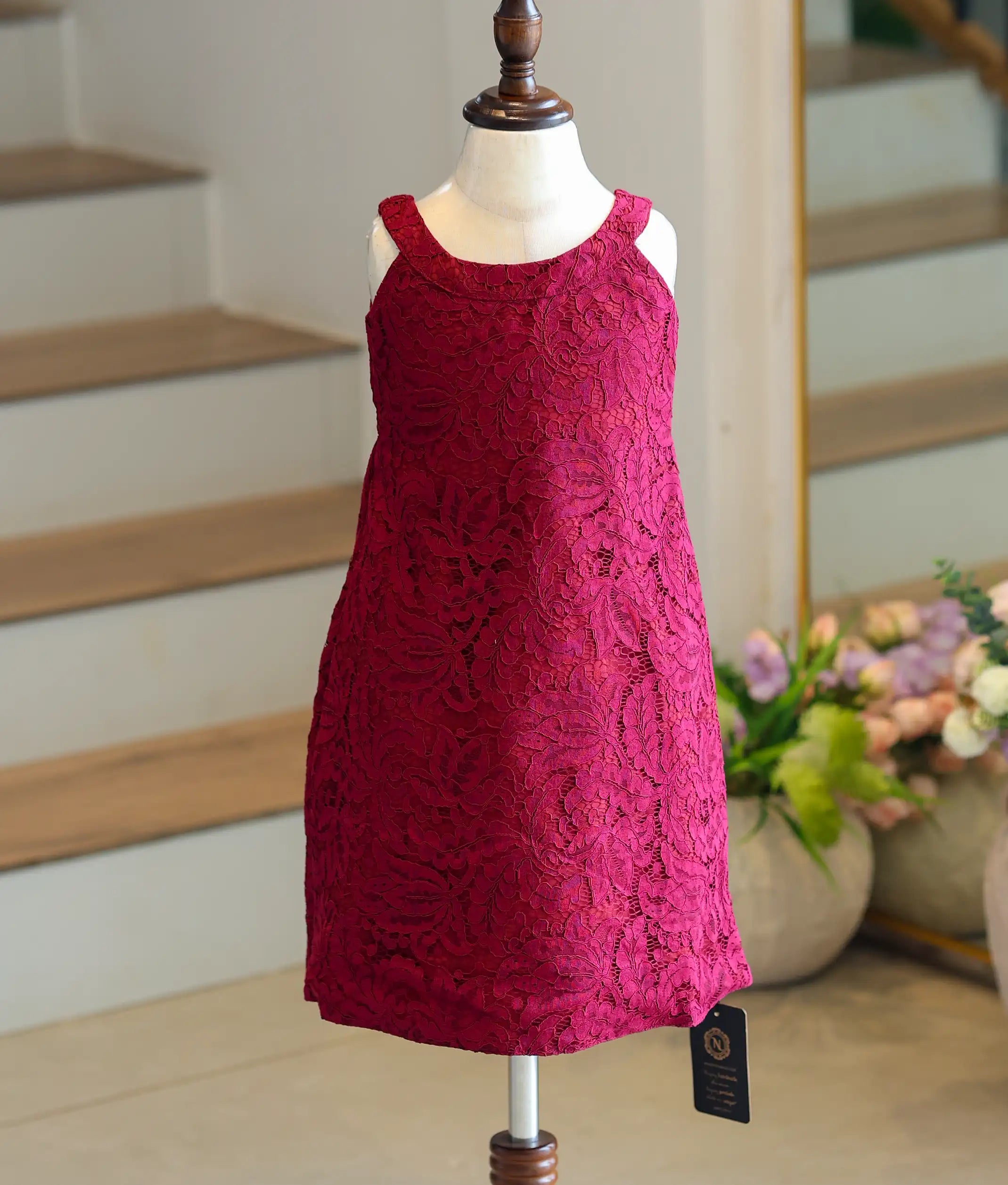 Maroon Work Material Textured A-Line Frock for Baby Girl [6102A]
